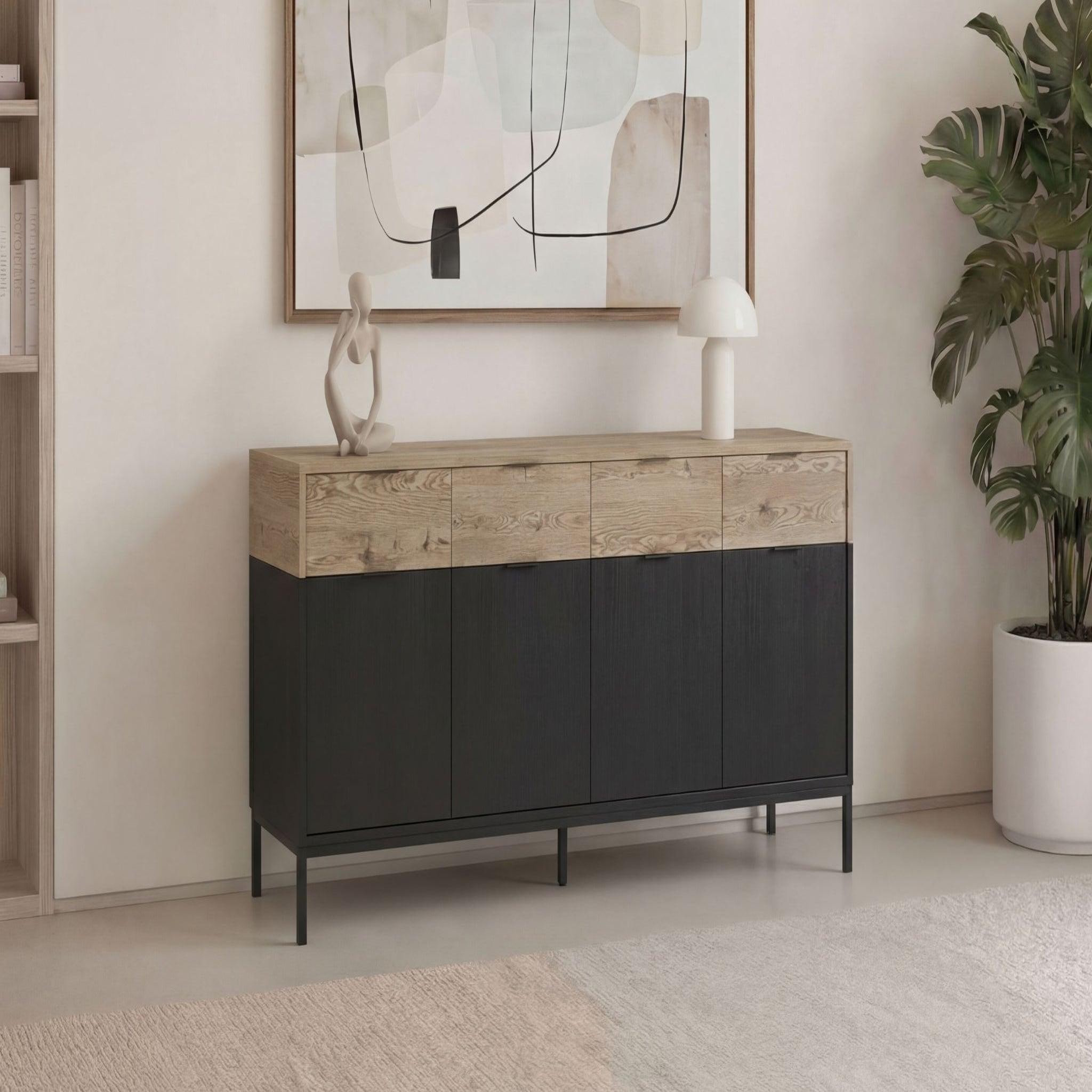 Voir la diapositive 3 : CASANOVA PARIS Eline - buffet 4 portes 180cm en mélamine - noir