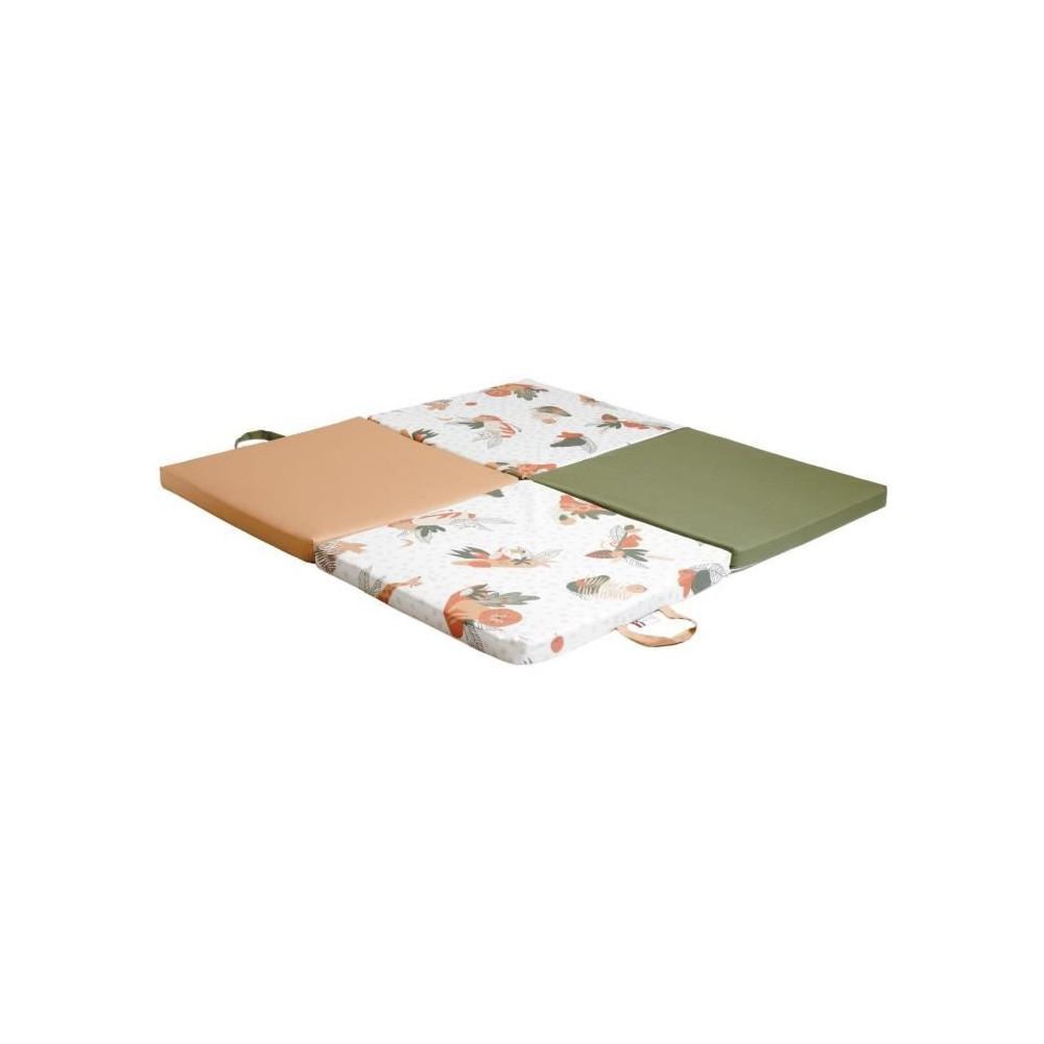 TINEO Tapis d'éveil 3 en 1 convertible, pliable et antidérapant, beige avec touches multicolores, 120 x 120 cm