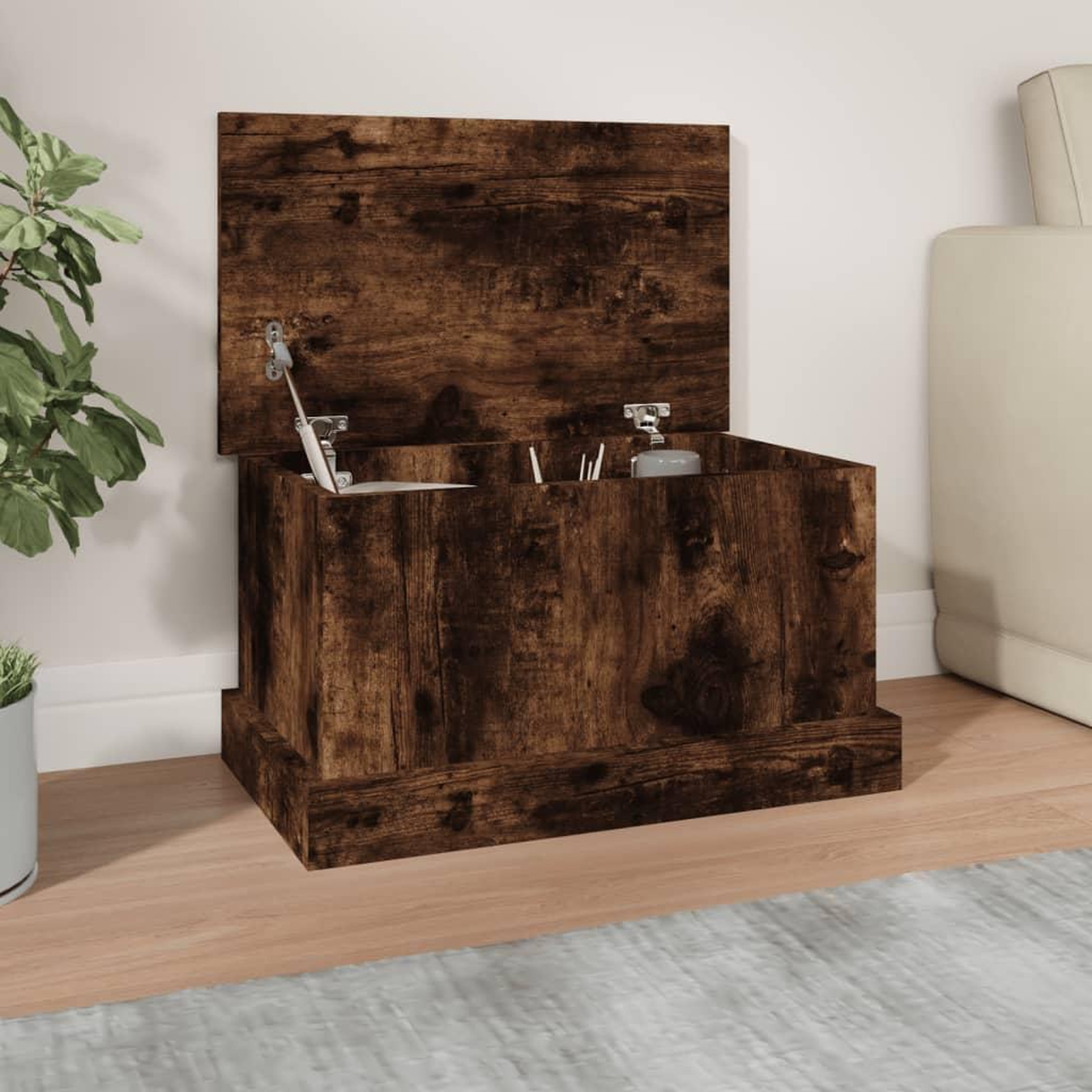 Voir la diapositive 1 : VIDAXL Boîte de rangement chene fume 50x30x28 cm bois d'ingenierie
