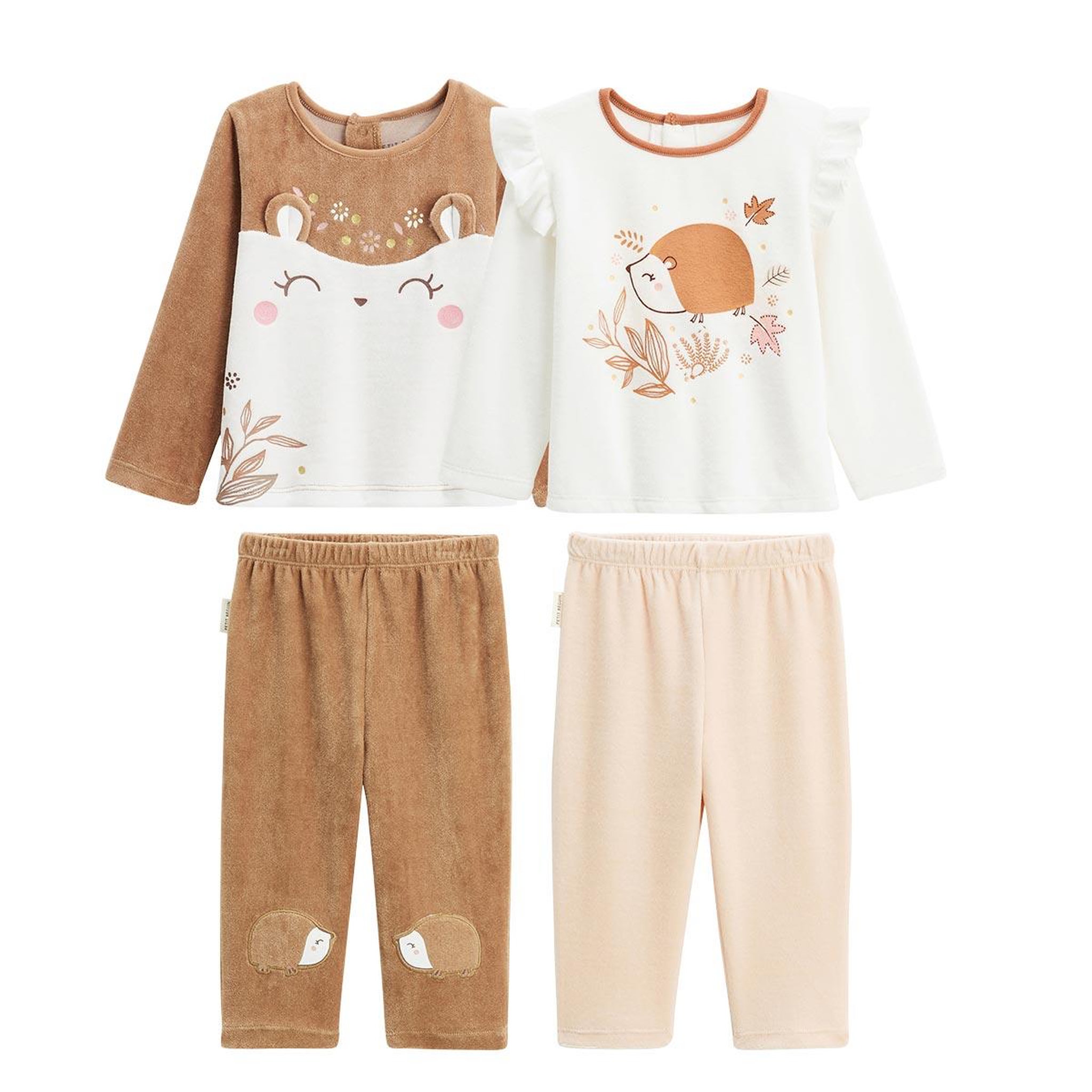 Petit Béguin Lot de 2 pyjamas enfant 2 pièces en velours chincha. Coloris disponibles : Marron