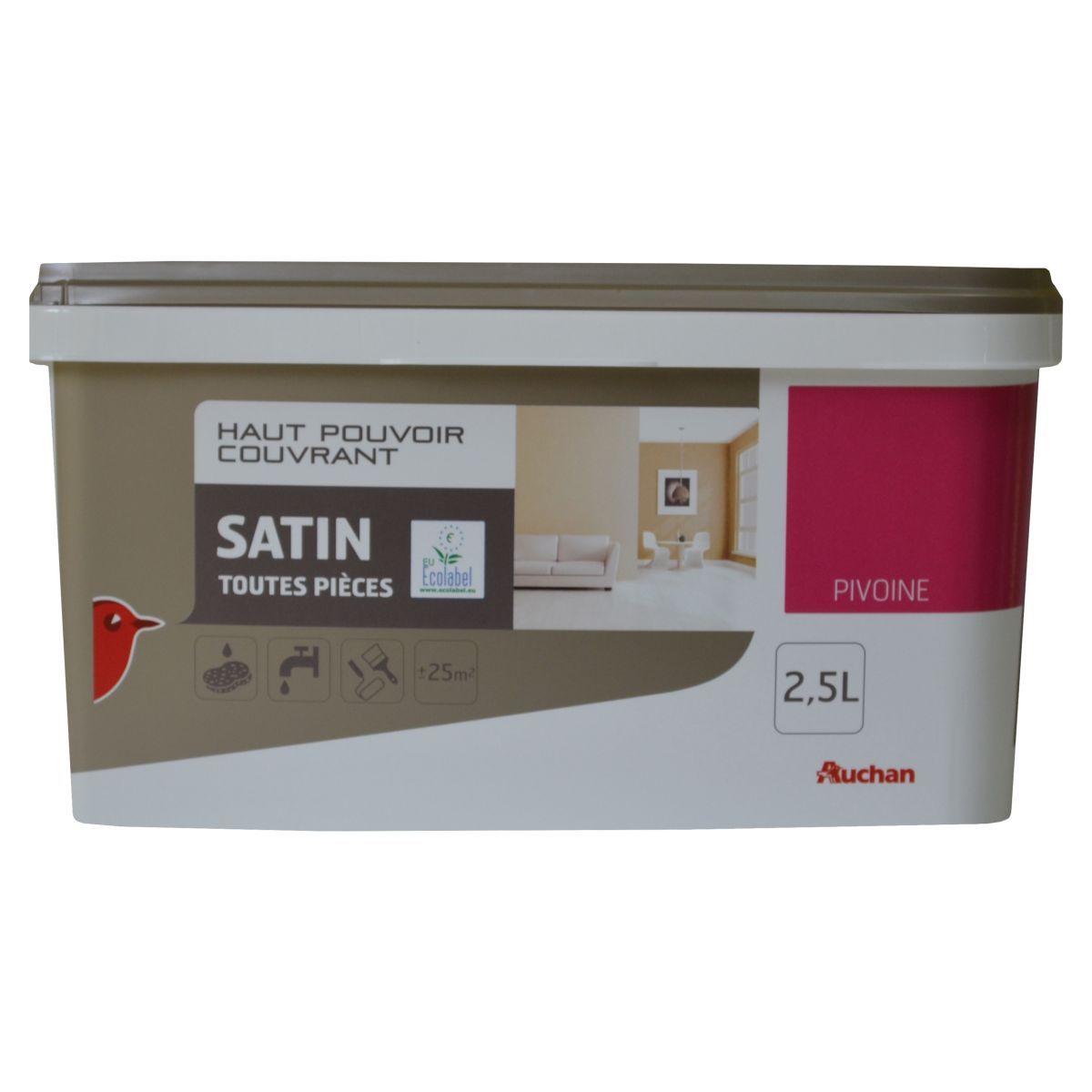 AUCHAN Peinture murale satin couleur pivoine