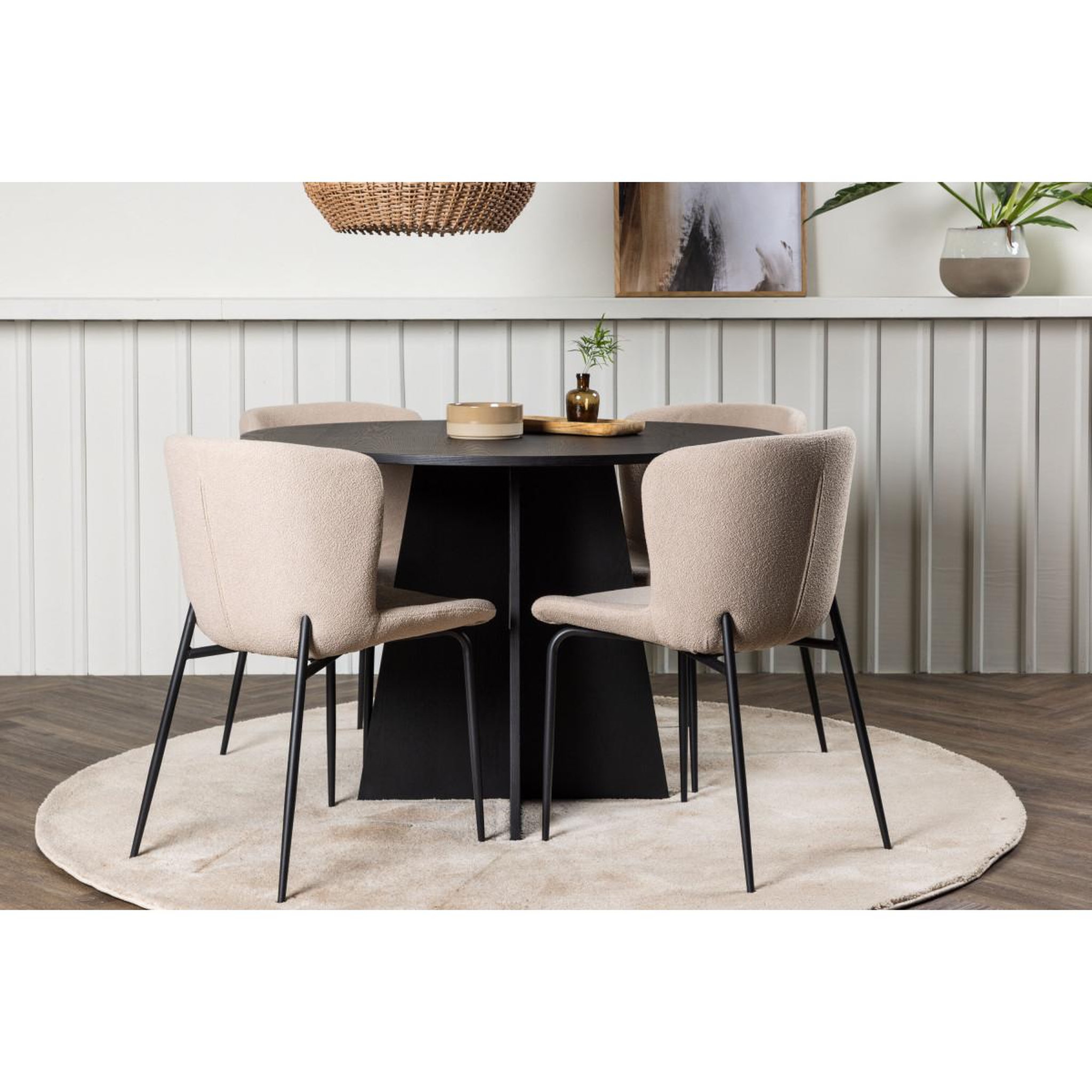 Voir la diapositive 4 : Paris Prix Ensemble table à manger & 4 chaises  bootcut & modesto  110cm noir & beige