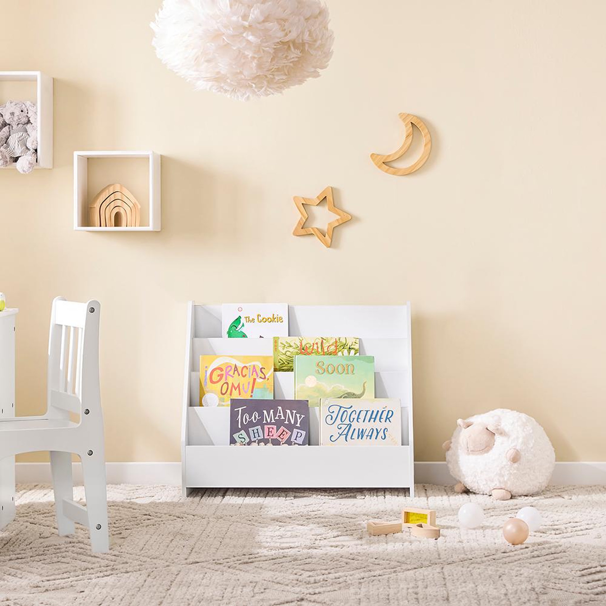 Voir la diapositive 2 : SOBUY Étagère à livres inclinée pour enfants Blanc 70x30x60 cm KMB32-K-W