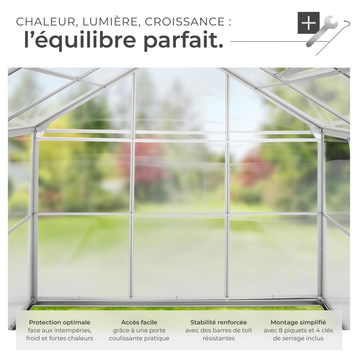 tectake Serre avec fondation 5,85 m³ blanc transparent