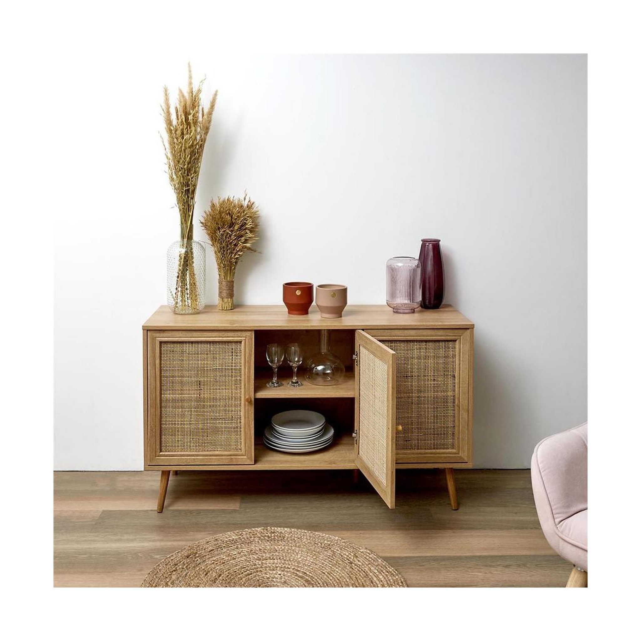 Voir la diapositive 6 : The Home Deco Factory Buffet 3 portes en bois  bali  115cm naturel