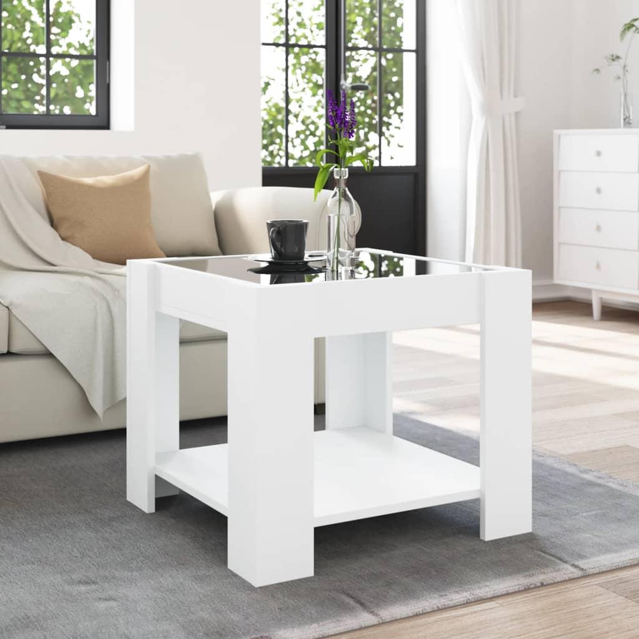 Voir la diapositive 4 : VIDAXL Table basse avec LED blanc 53x53x45 cm bois d'ingenierie