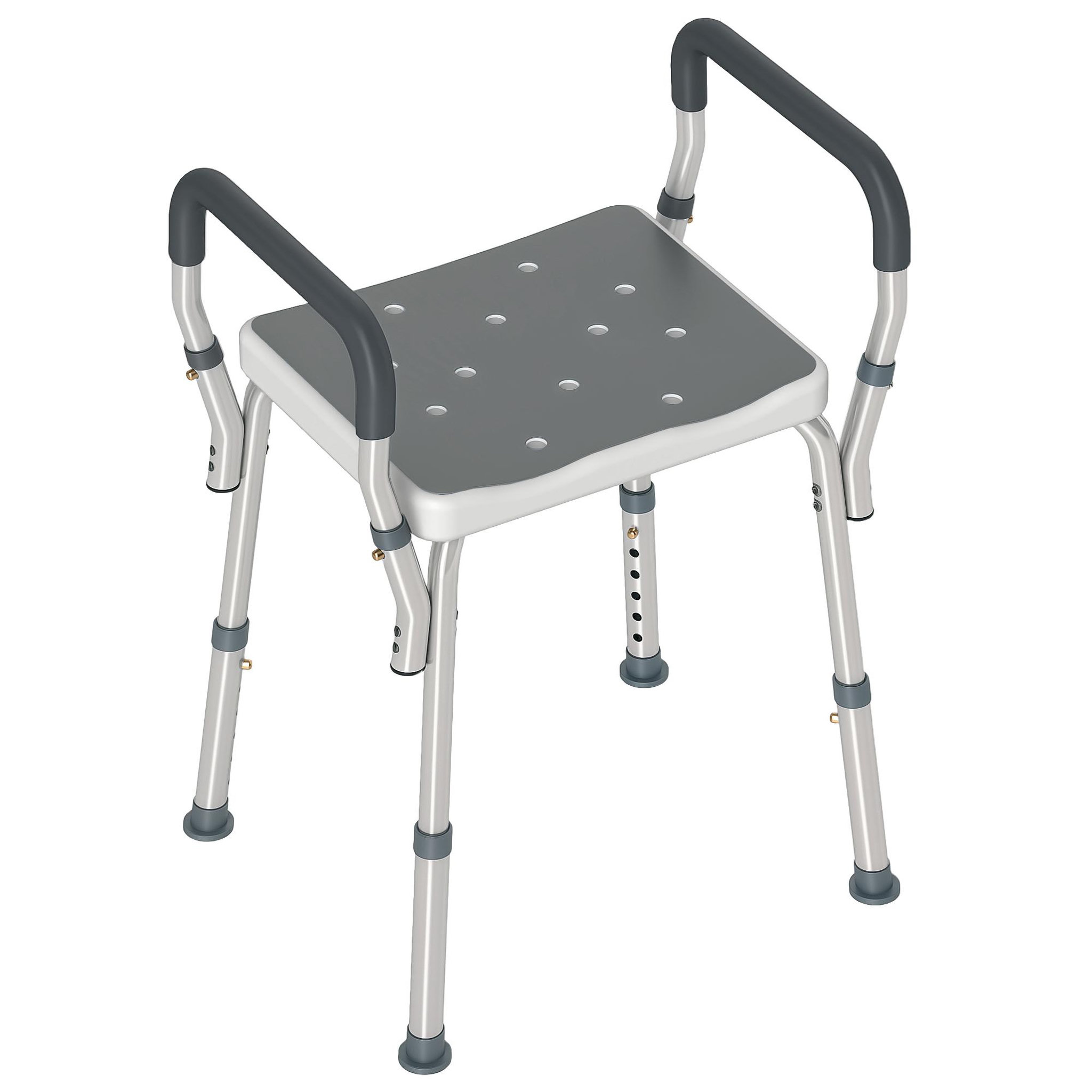 HOMCOM Chaise de douche tabouret de douche antidérapant - hauteur réglable, accoudoirs - alu hdpe gris