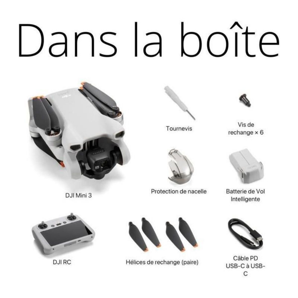 DJI Mini drone caméra DJI Mini 3 (DJI RC) - léger et pliable avec vidéo 4K HDR, temps de vol de 38 minutes, Prise verticale r