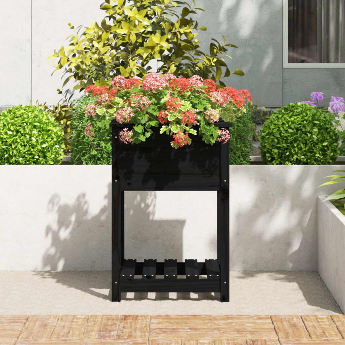 VIDAXL Jardiniere avec etagere Noir 54x54x81 cm Bois massif de pin