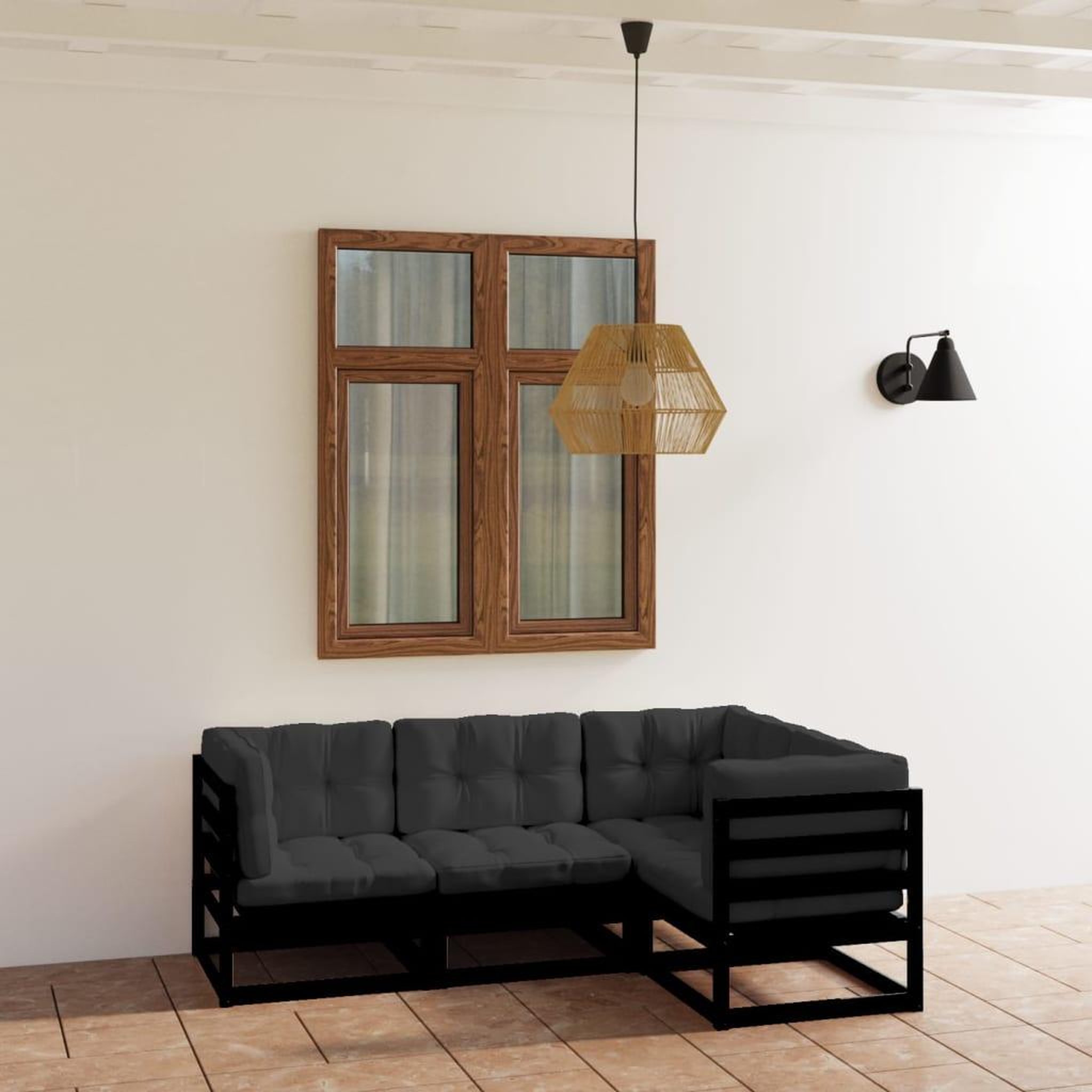 Voir la diapositive 1 : VIDAXL Salon de jardin 4 pcs avec coussins Bois de pin massif