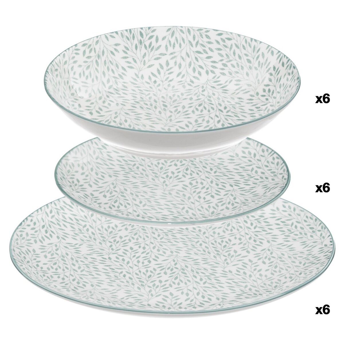  Service d'assiettes 18 pièces vert porcelaine