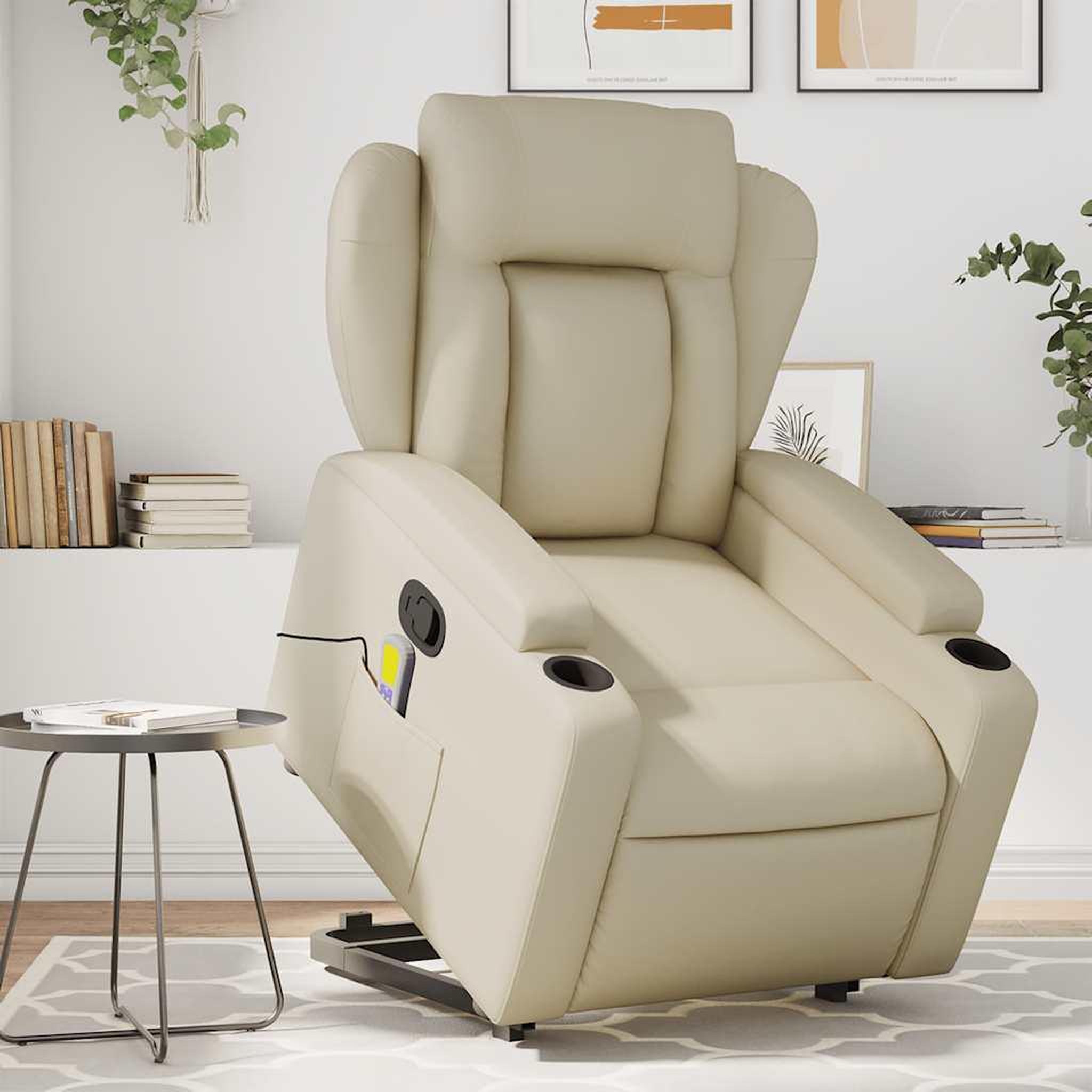 VIDAXL Fauteuil inclinable de massage Creme Similicuir