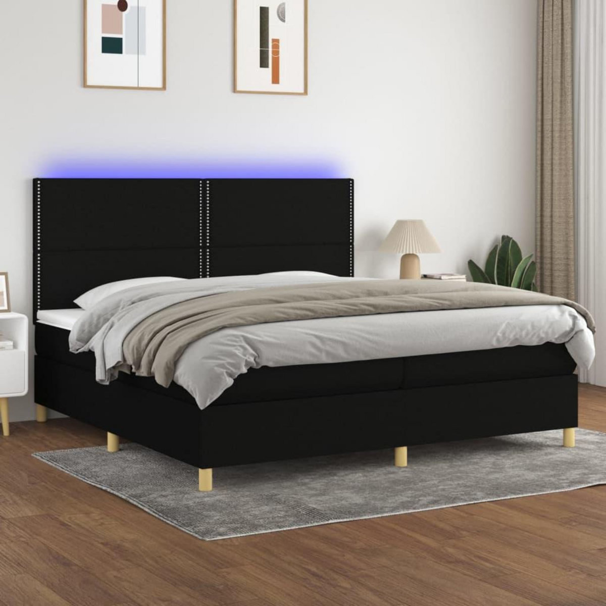 VIDAXL Sommier a lattes de lit et matelas et LED Noir 200x200 cm Tissu