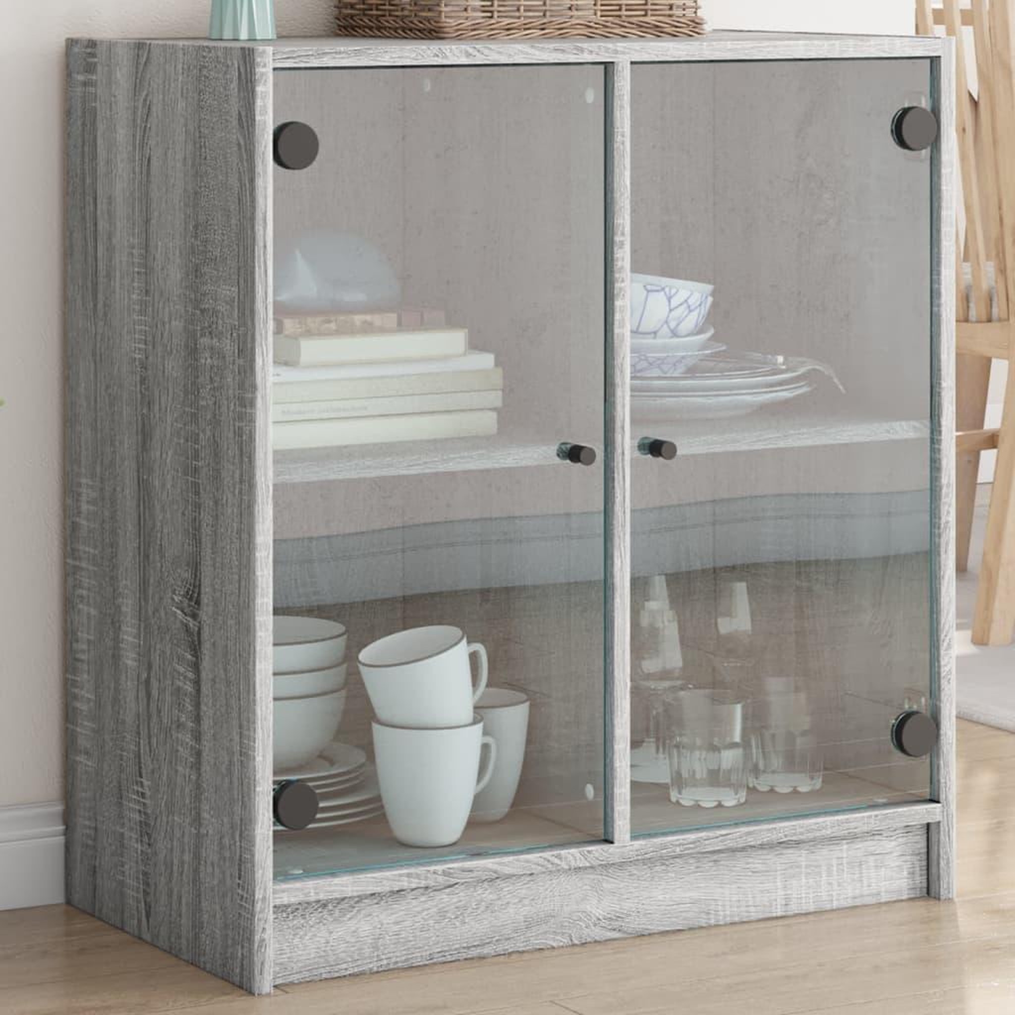 VIDAXL Armoire laterale avec portes en verre sonoma gris 68x37x75,5 cm