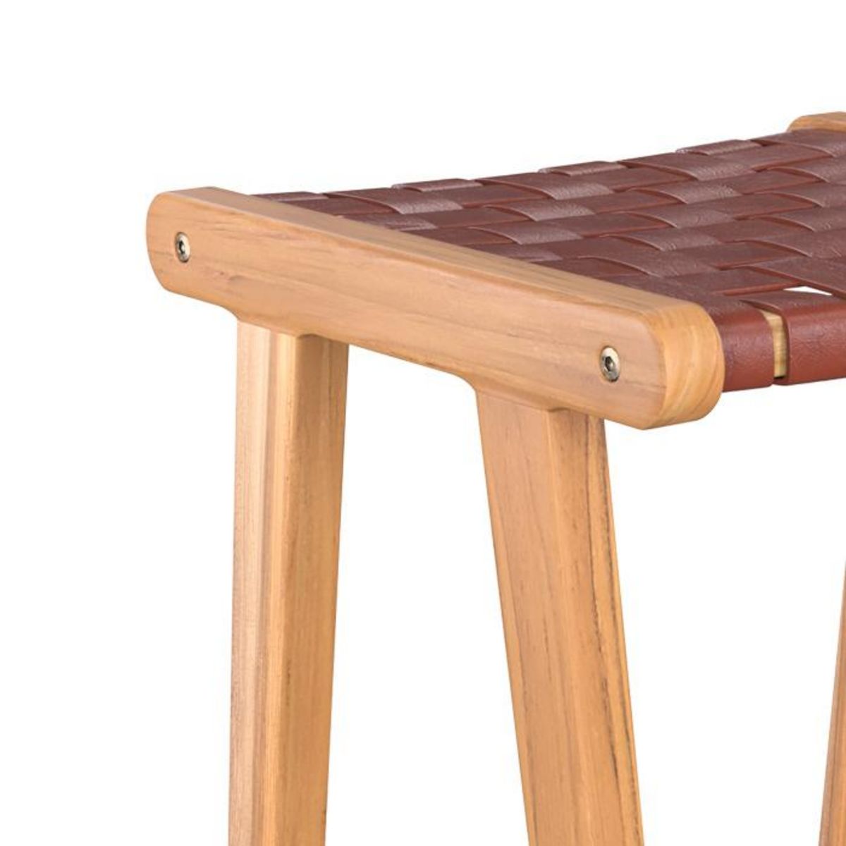 Rendez vous déco Tabouret pour îlot central 67 cm en teck et cuir tressé marron - Yuma