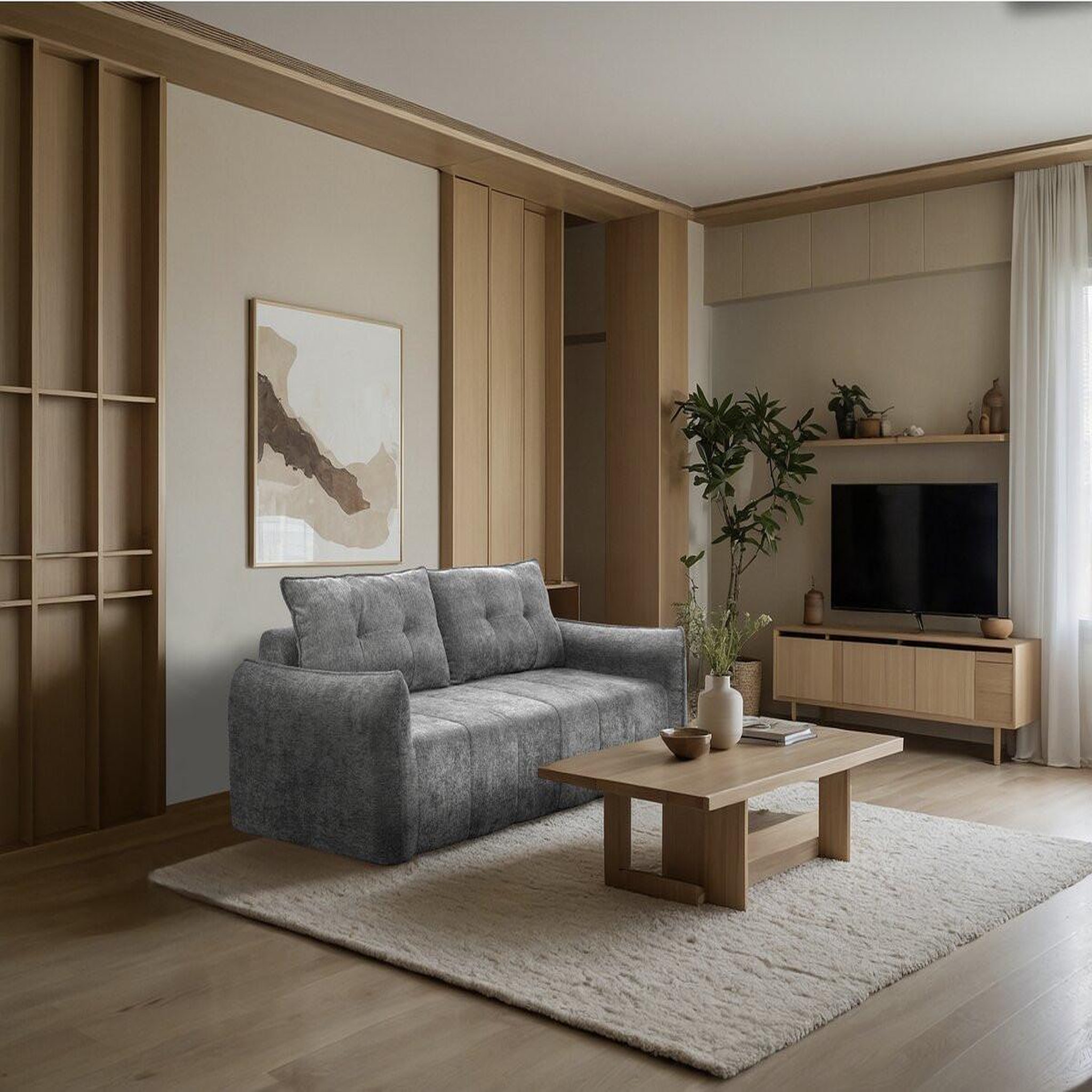 Voir la diapositive 2 : Habitat et Jardin Canapé droit en tissu texturé  silvano  - 3 places - gris