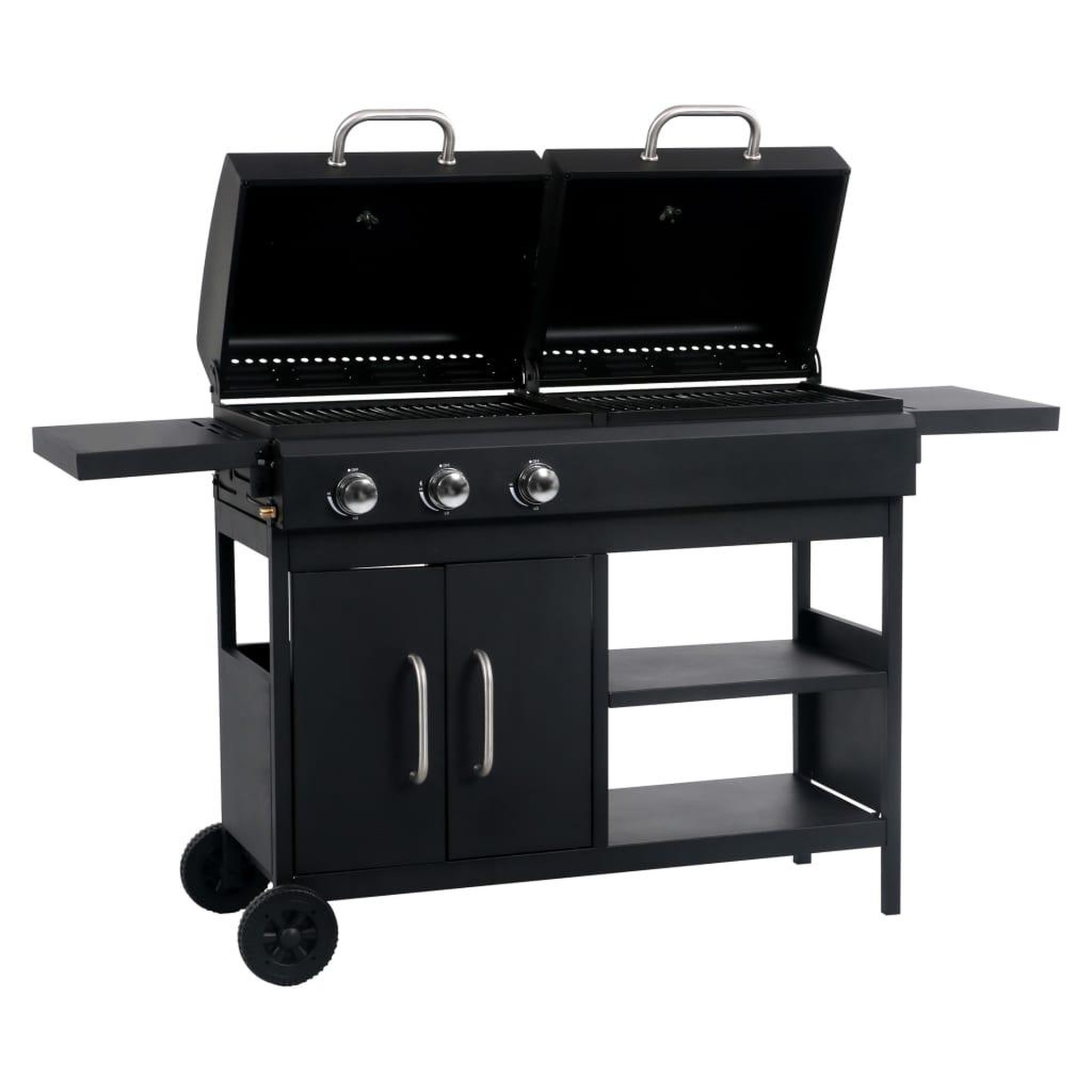 Voir la diapositive 2 : VIDAXL Barbecue gril combo a gaz et au charbon avec 3 bruleurs