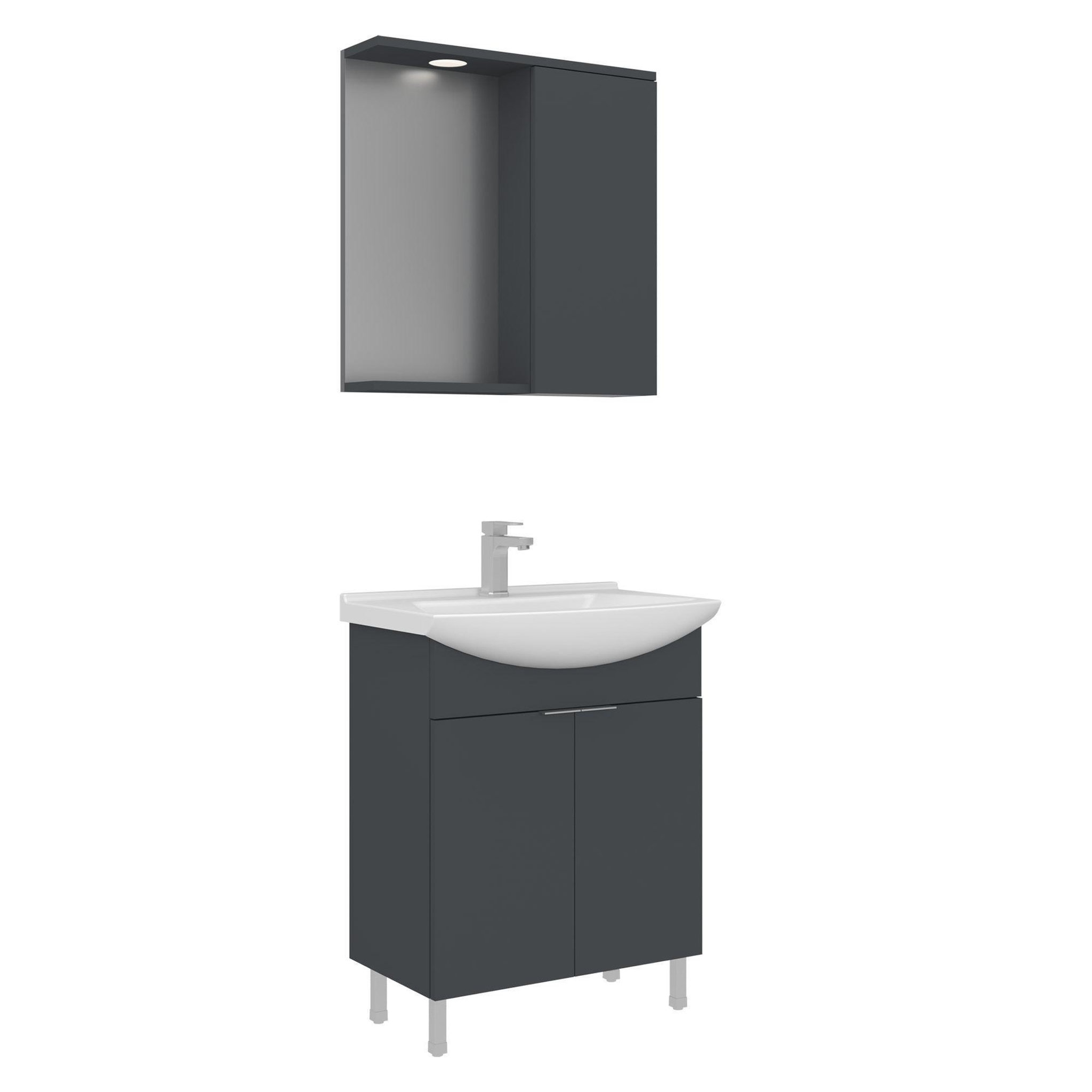 Habitat et Jardin Meuble avec simple vasque et miroir  Purus 65  - 65 x 50 x 83 cm - Matte Anthracite