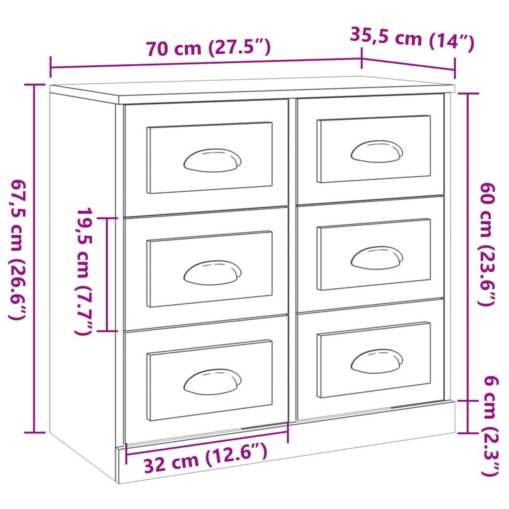 Voir la diapositive 6 : VIDAXL Buffet sonoma gris 70x35,5x67,5 cm bois d'ingenierie