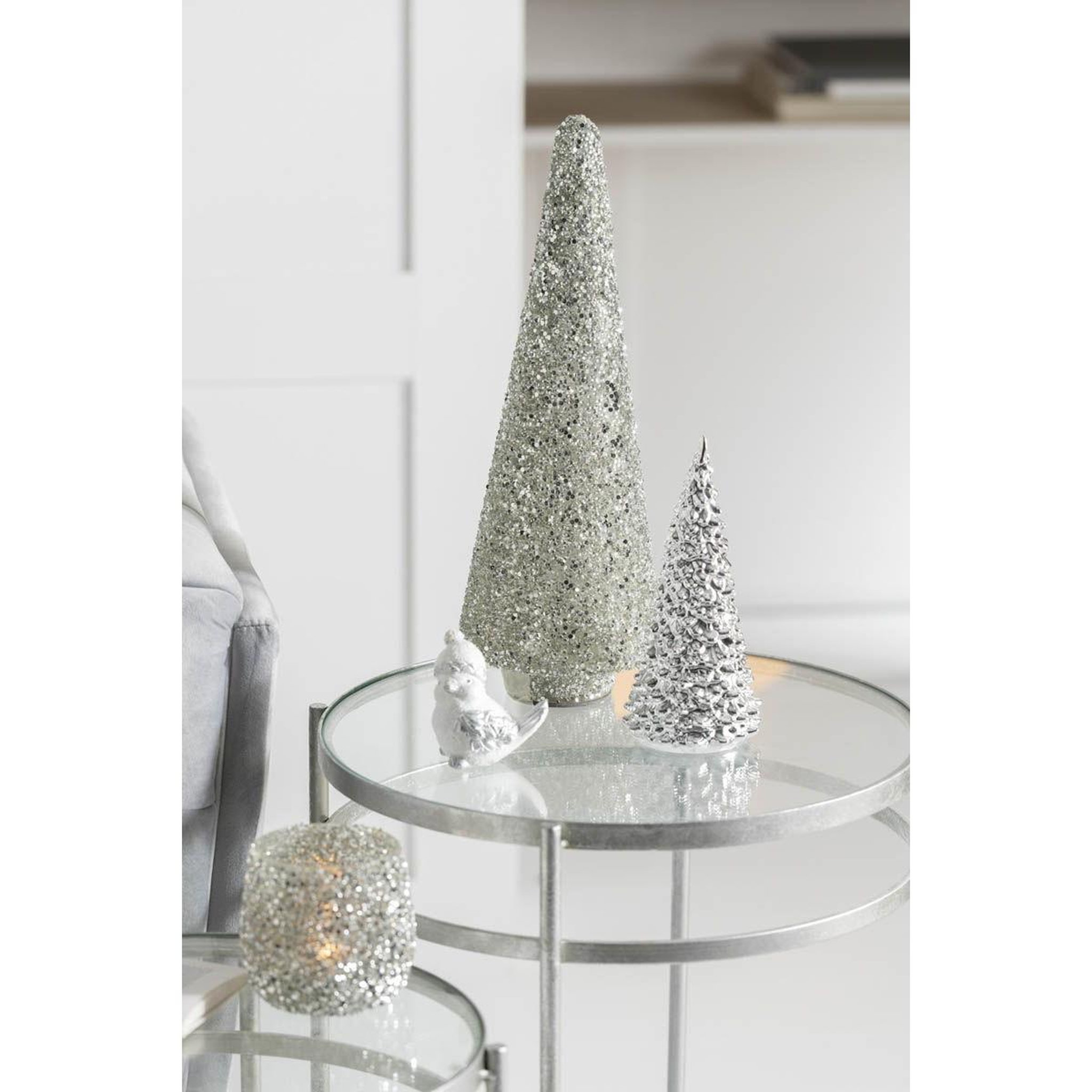 Voir la diapositive 4 : J-LINE Sapin de Noël Déco à Paillettes  Ethel  39cm Argent