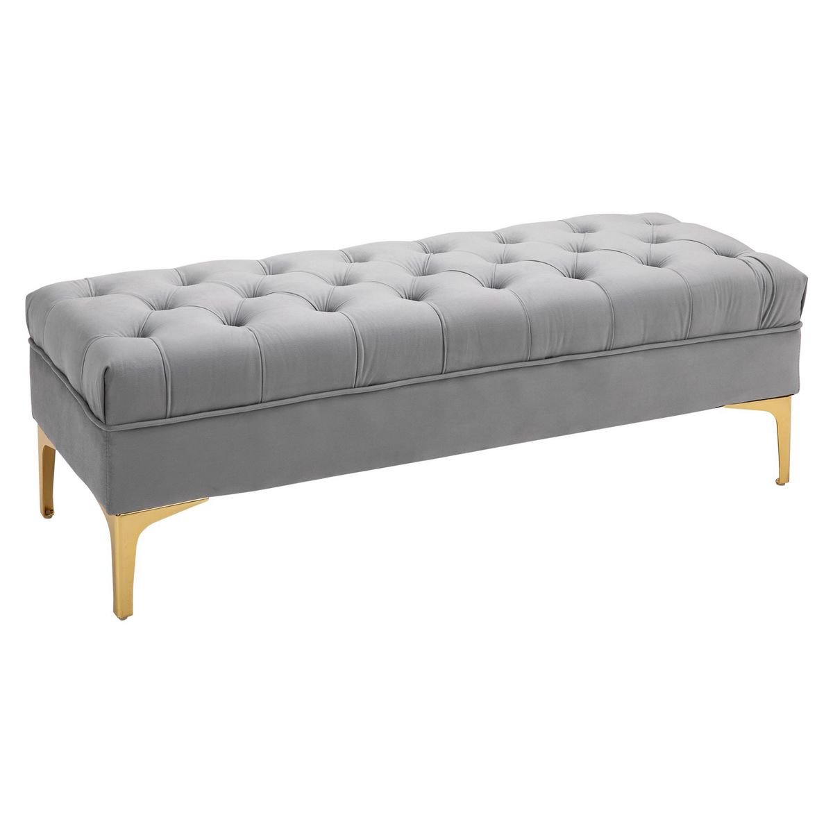 HOMCOM Banc banquette capitonnée style classique chic dim. 118L x 45l x 42H cm piètement métal doré velours gris clair