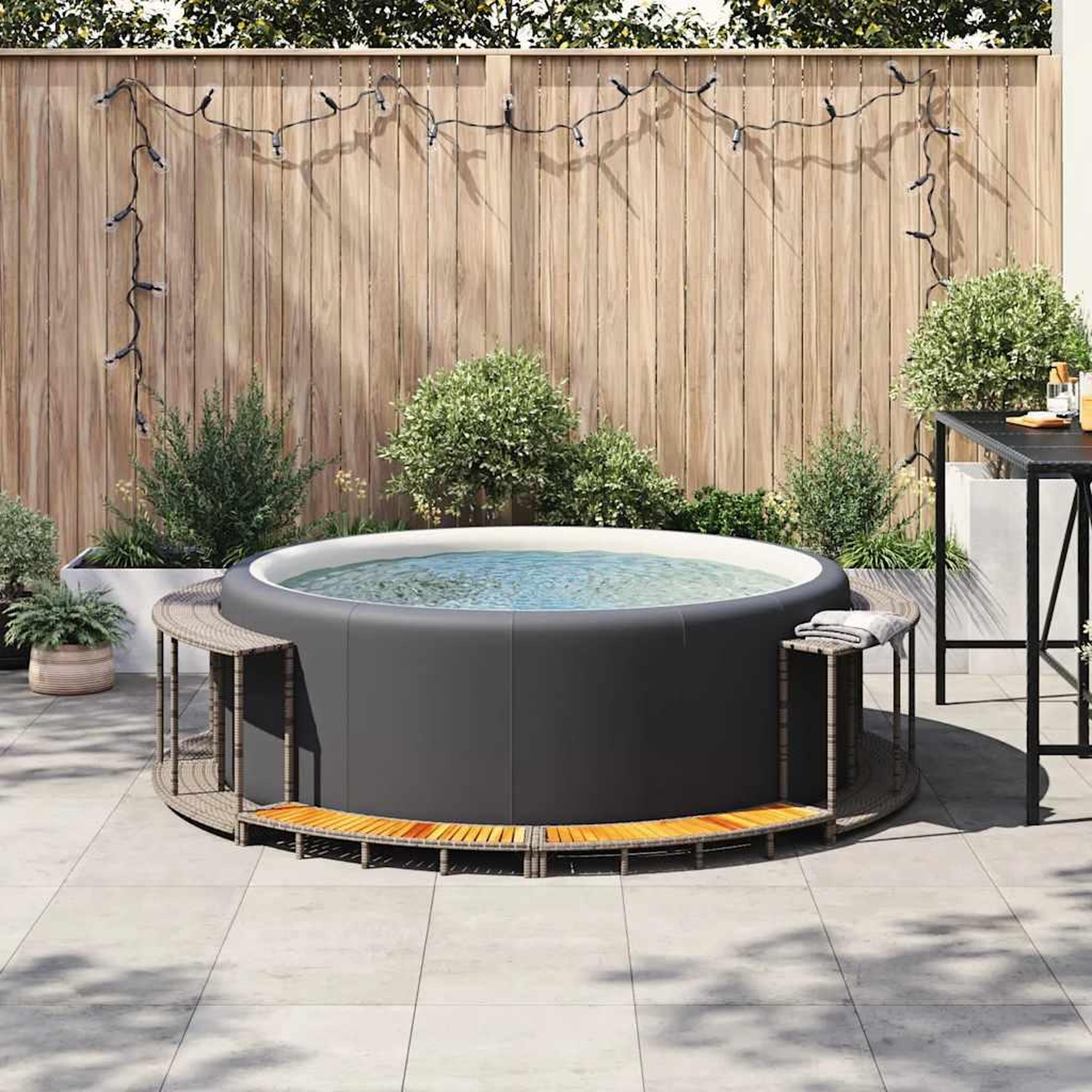 Voir la diapositive 4 : VIDAXL Cadre de bain a remous rangement et marche gris resine tressee