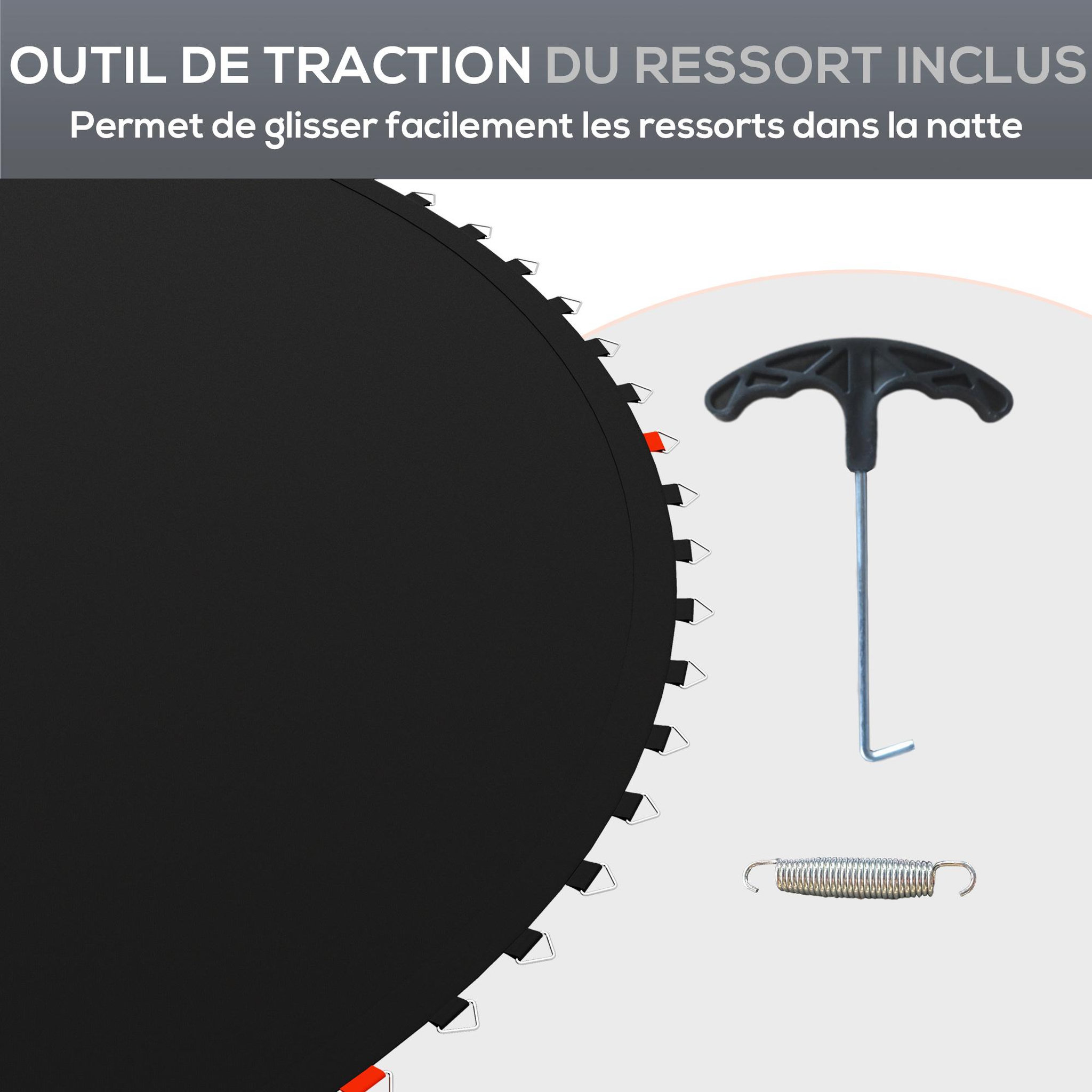 Voir la diapositive 6 : HOMCOM Tapis de rechange trampoline Ø 4,3 m ressorts 14 cm outil 80 crochets en V inclus