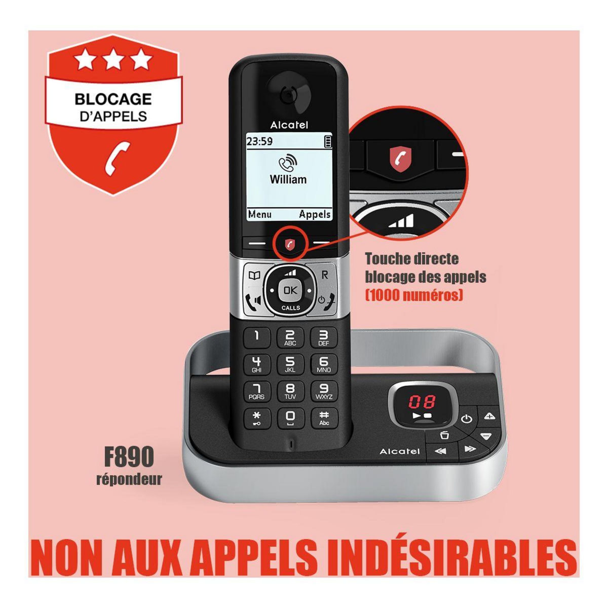 Alcatel Téléphone sans fil F890 Voice Trio Noir