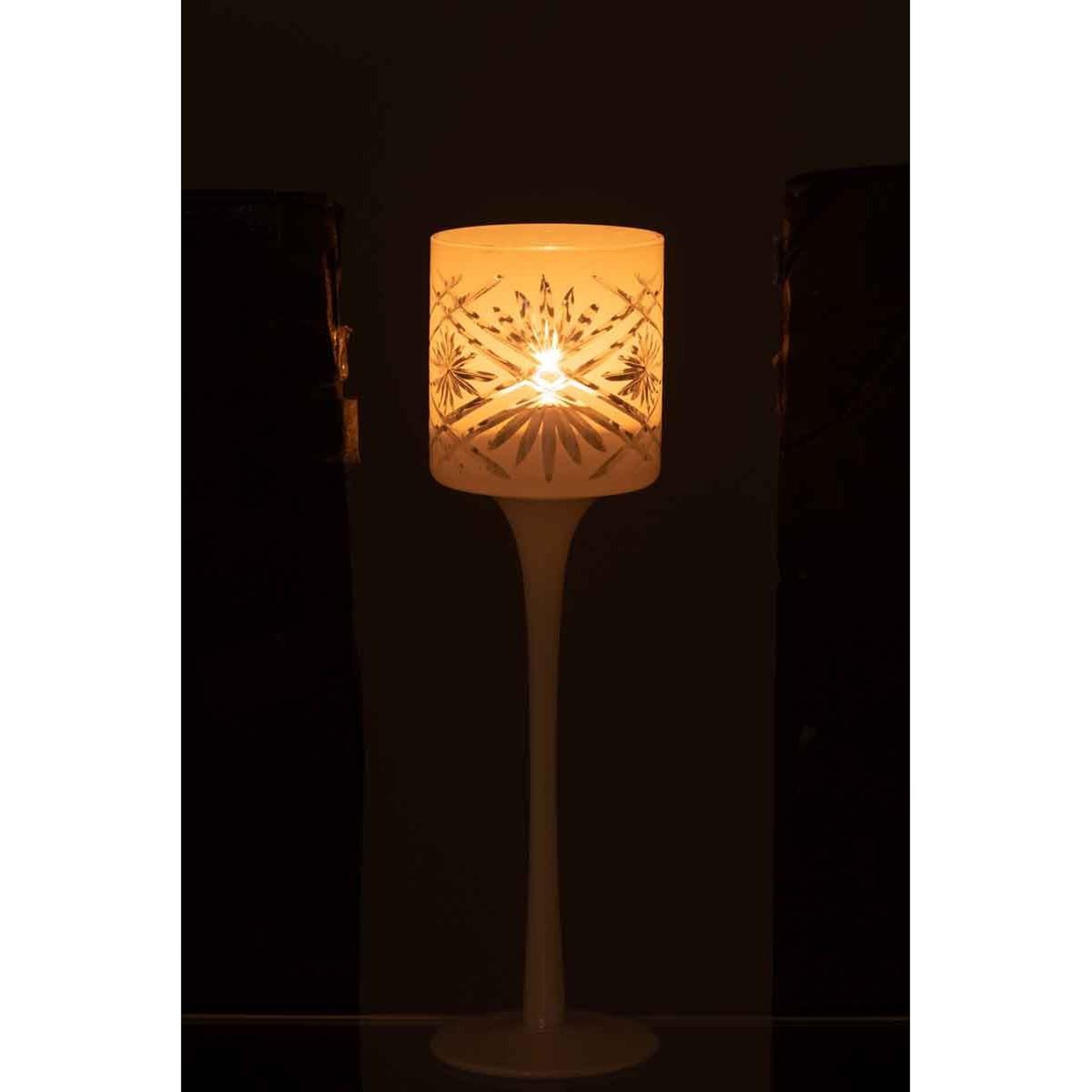 Voir la diapositive 3 : J-LINE Photophore sur Pied Déco  Santorini  25cm Blanc
