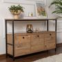 Voir la diapositive 3 : CONCEPT USINE Console avec rangements bois et métal noir 120x77cm SOLIS
