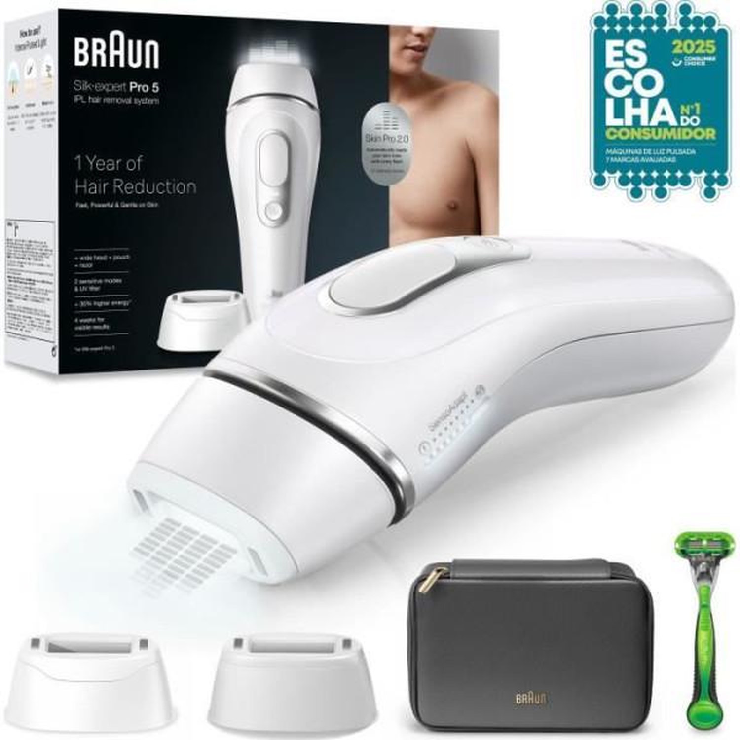 Epilateur a lumiere pulsée - BRAUN - IPL PL5145 - Blanc, vert et noir