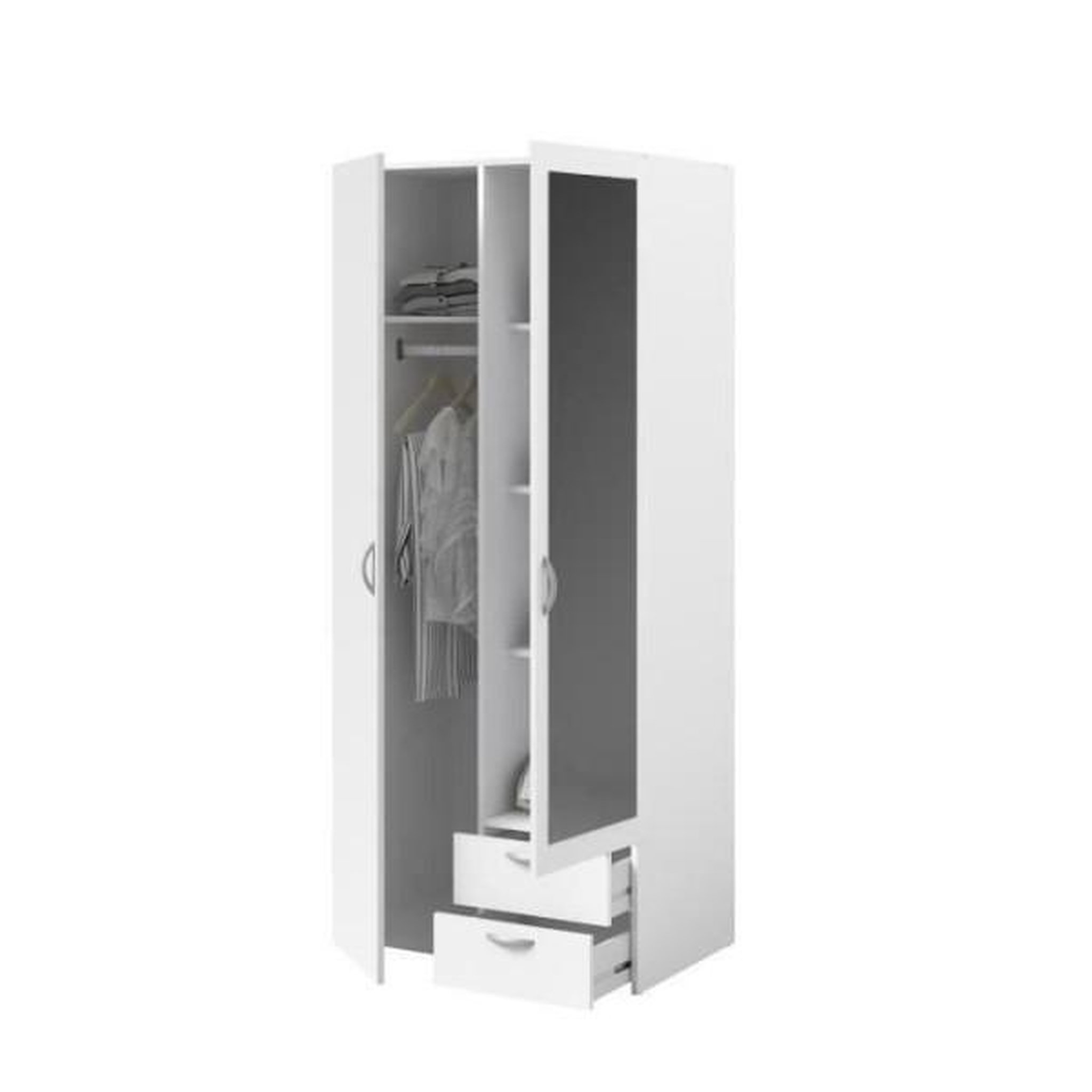 Voir la diapositive 5 : PARISOT Armoire VARIA - Décor blanc - 2 portes battantes + 1 miroir + 2 tiroirs - L 81 x H 185 x P 51 cm - PARISOT
