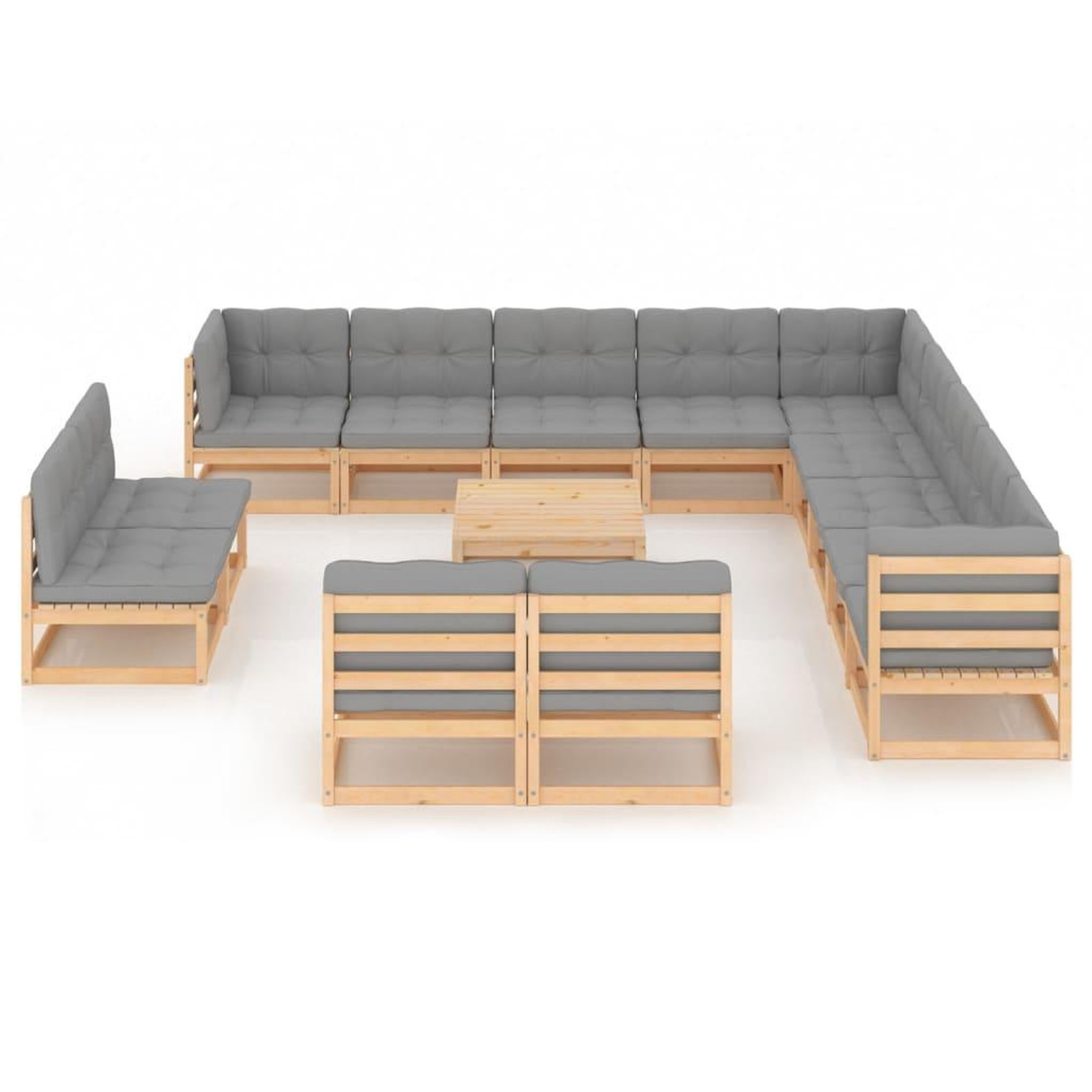 Voir la diapositive 2 : VIDAXL Salon de jardin 14 pcs avec coussins Bois de pin massif