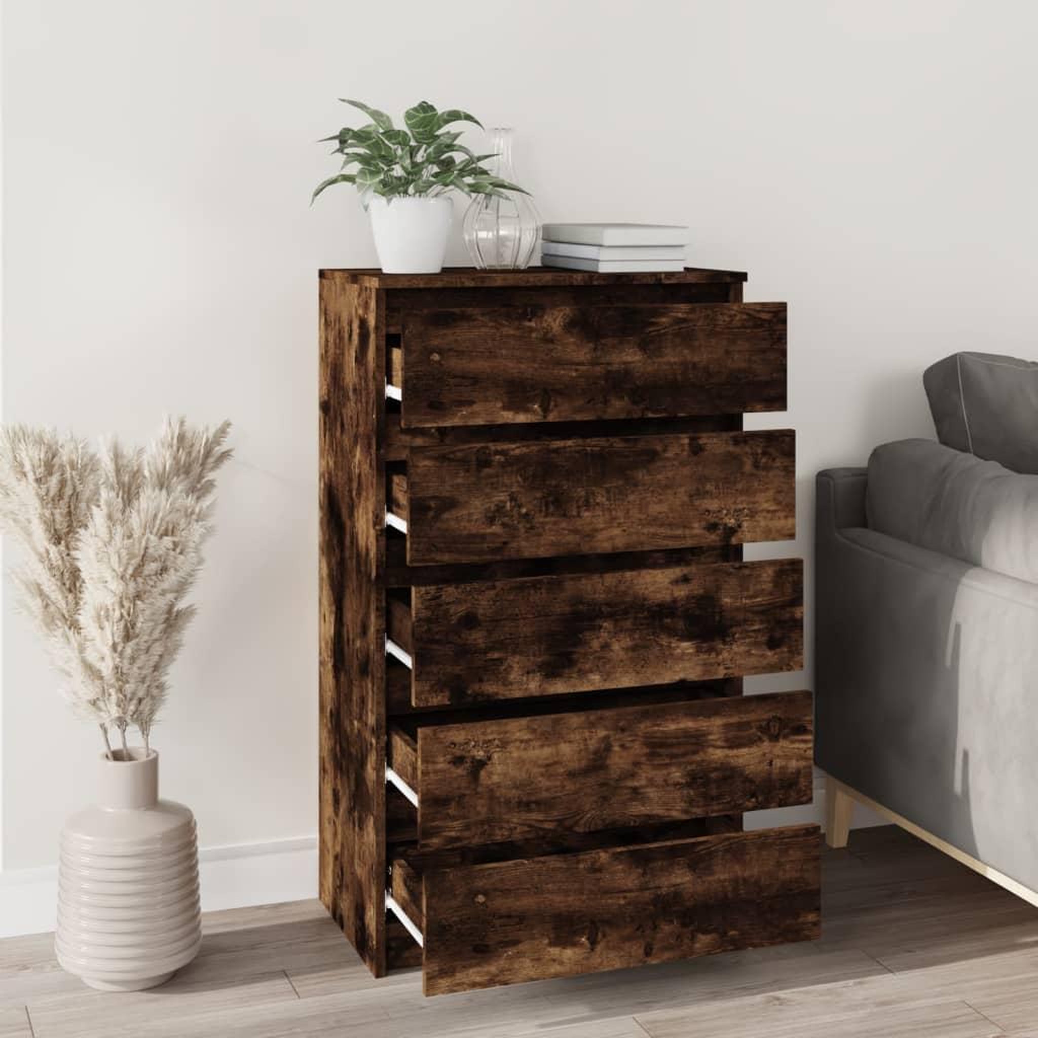 Voir la diapositive 3 : VIDAXL Commode Chene fume 60x36x103 cm Bois d'ingenierie