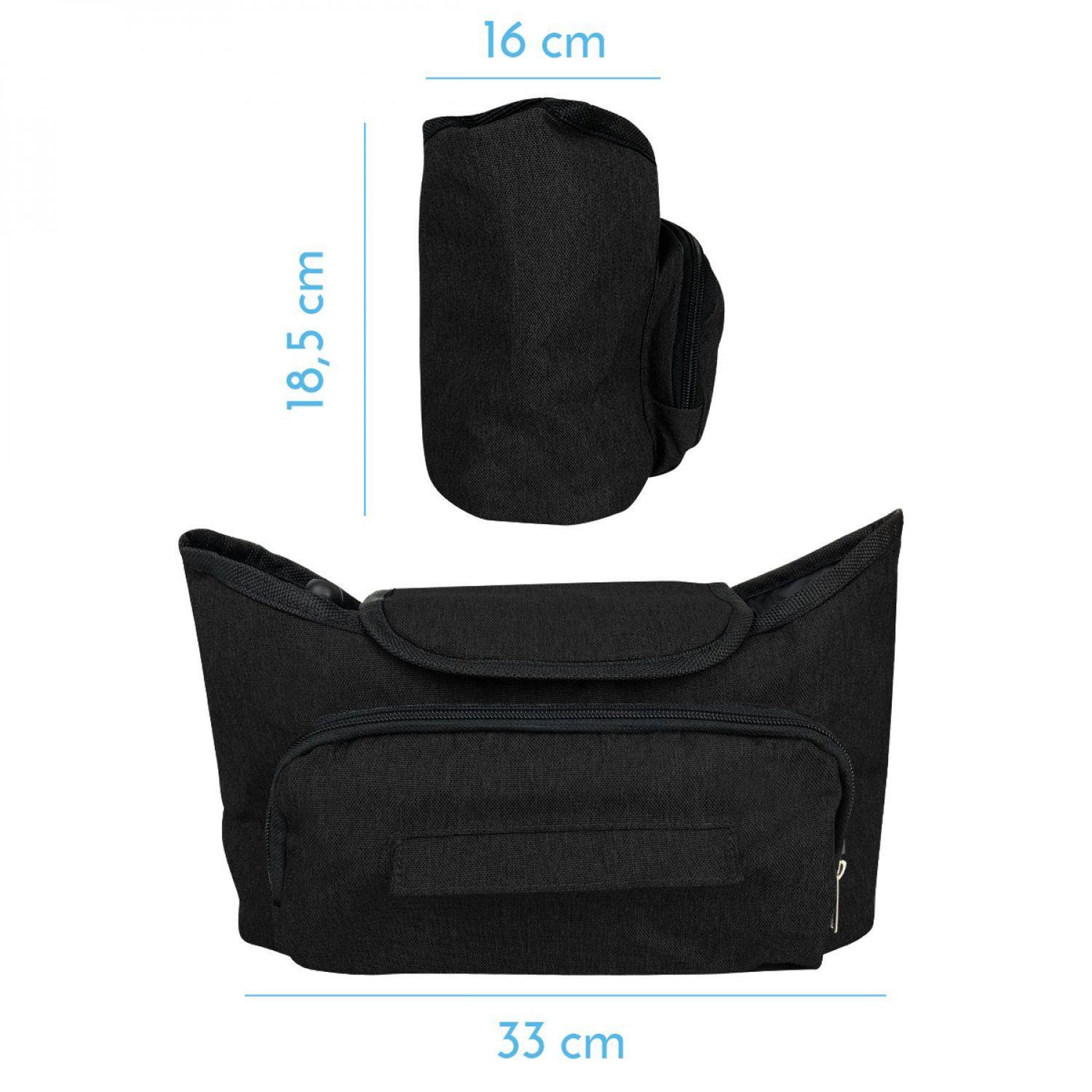 Voir la diapositive 2 : Monsieur Bébé Sac à langer, de rangement pour poussette - 33 x 16 x 18.5 cm - Noir