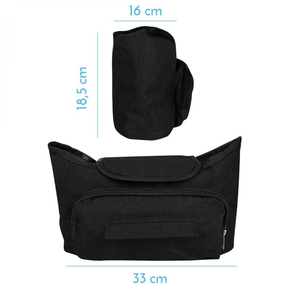 Monsieur Bébé Sac à langer, de rangement pour poussette - 33 x 16 x 18.5 cm - Noir