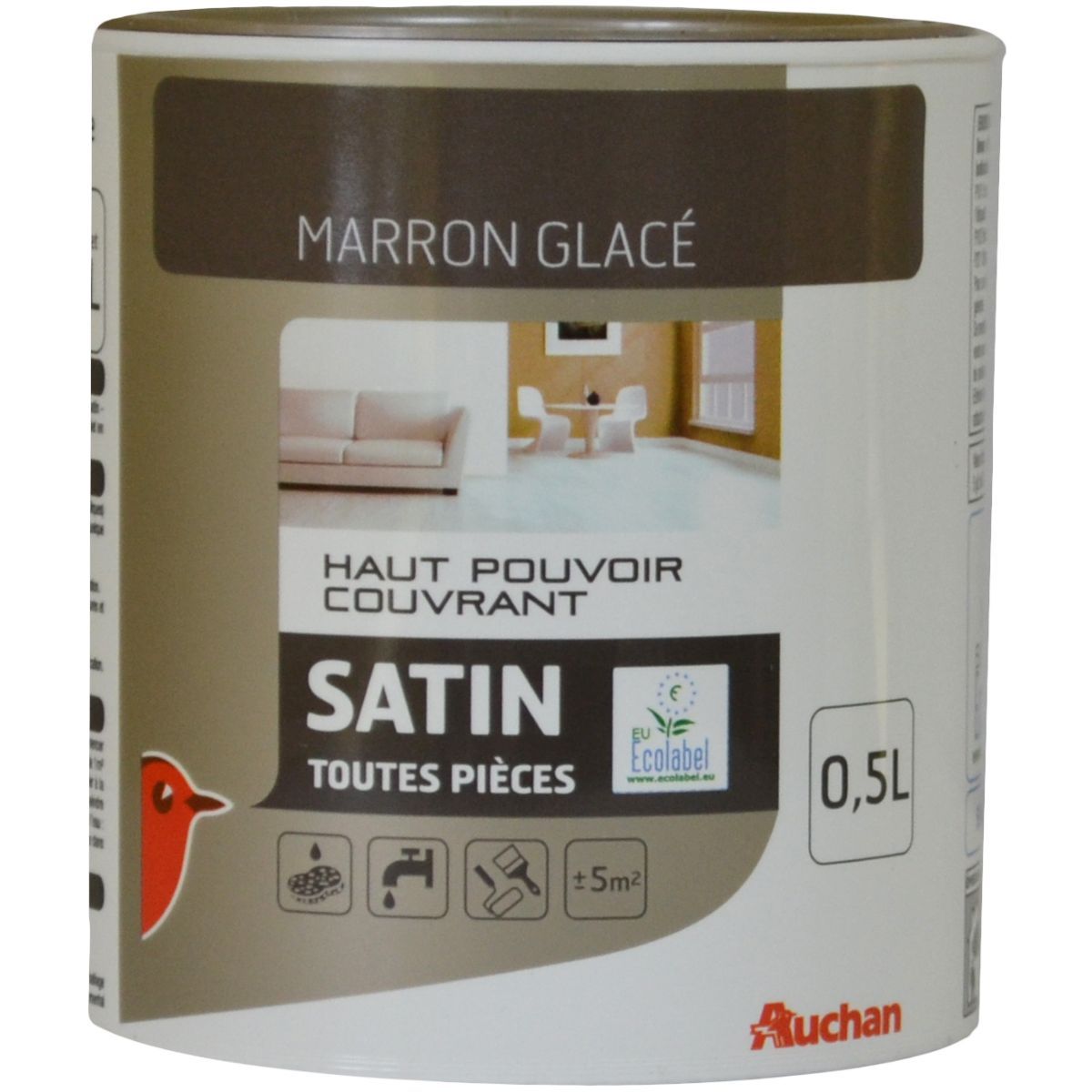AUCHAN Peinture murale satin couleur marron glacé 