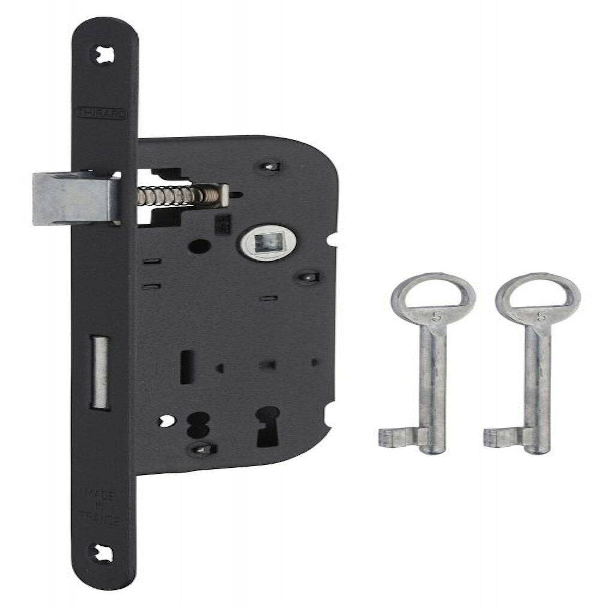 THIRARD Serrure à encastrer réversible, axe 40x70 mm, pêne dormant 1/2 tour, 2 clés, finition noir
