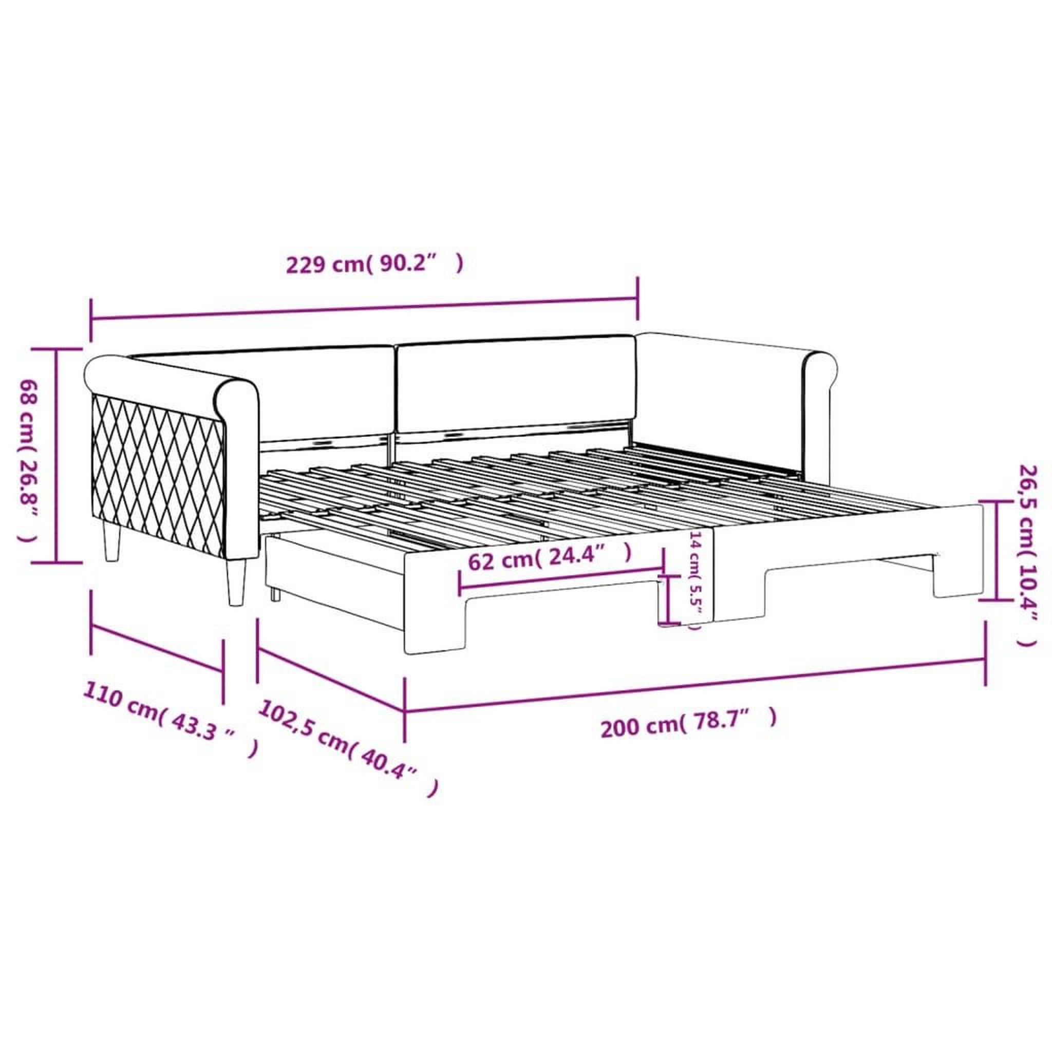 Voir la diapositive 6 : VIDAXL Lit de jour avec gigogne sans matelas gris clair 100x200 cm