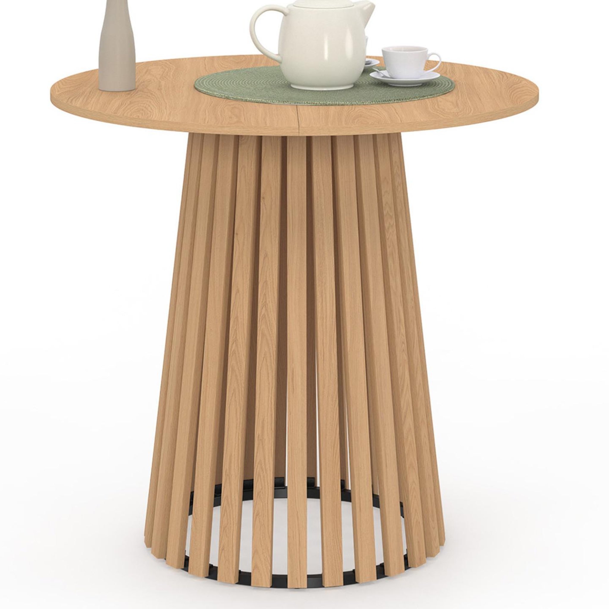 ID MARKET Table à manger ronde carmen 4 personnes pied bois en lattes et plateau bois 80 cm