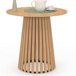 ID MARKET Table à manger ronde CARMEN 4 personnes pied bois en lattes et plateau bois 80 cm