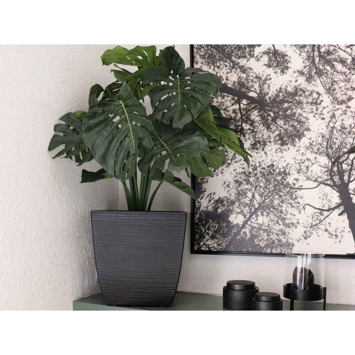 Eda Pot de fleur Stone Diva carré avec bac amovible 43,5 x 44,2 cm- Eda