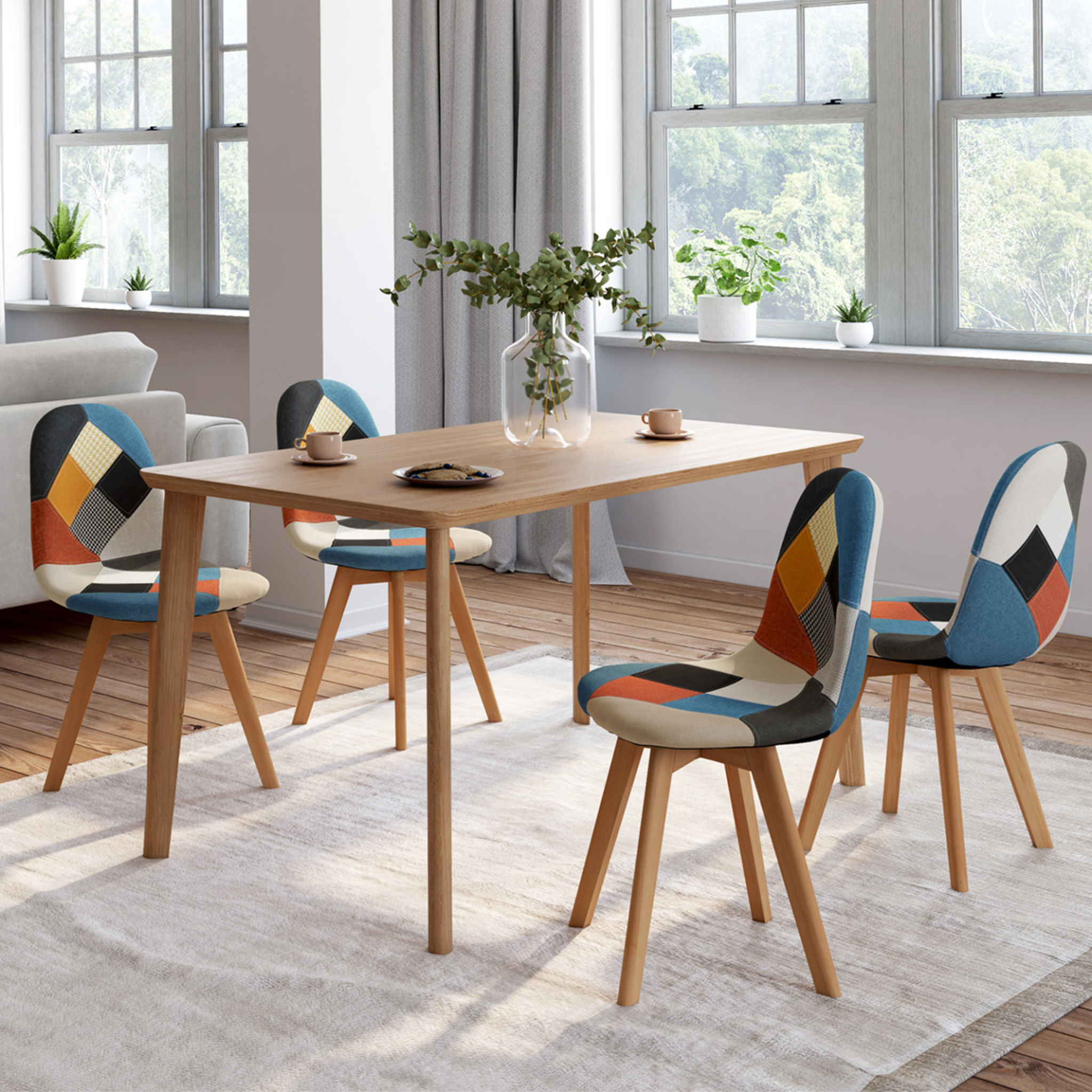 Voir la diapositive 2 : ID MARKET Lot de 4 chaises scandinaves sara motifs patchworks multi-couleurs