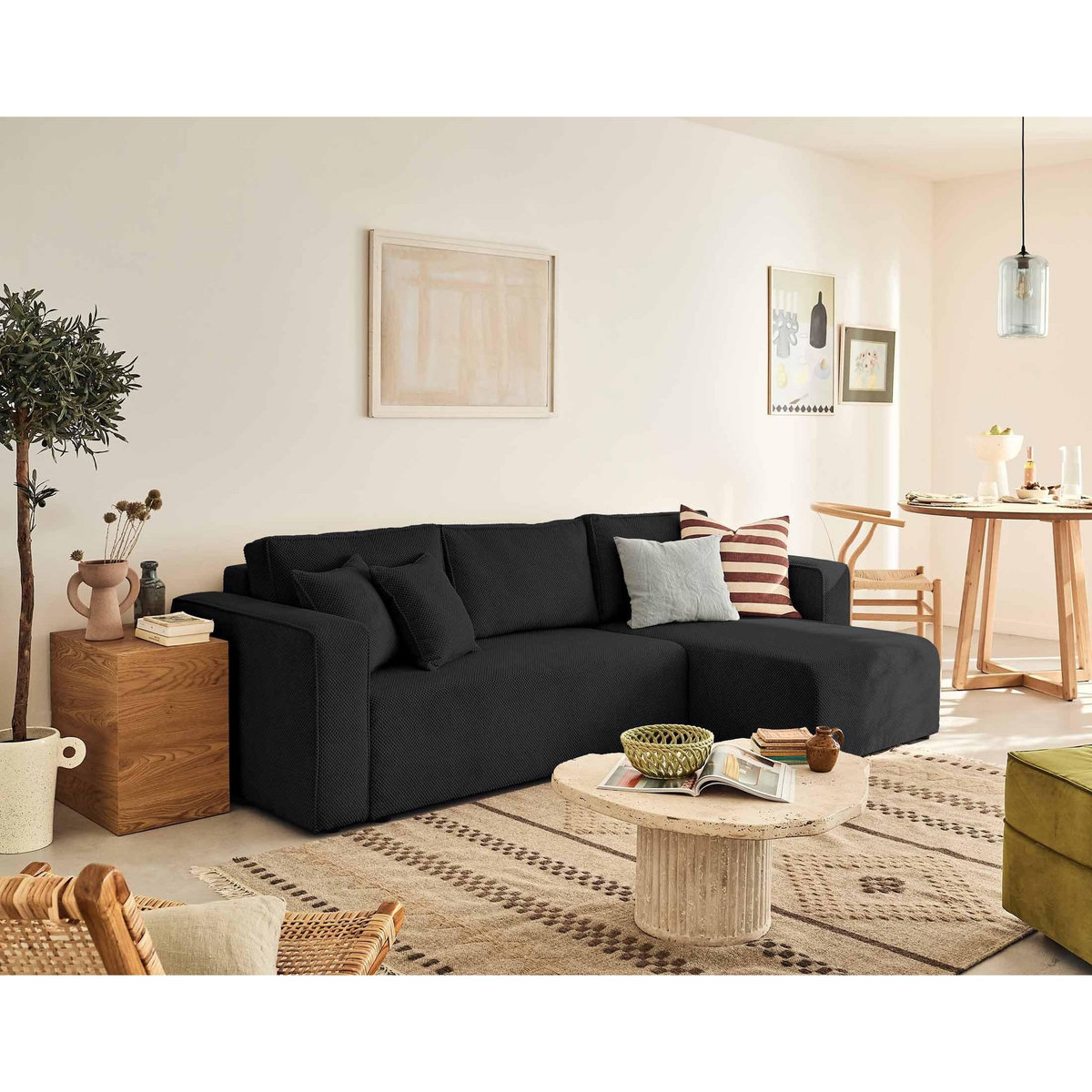 BEST MOBILIER Topaze - canapé d'angle réversible - 4 places - convertible avec coffre - en velours texturé