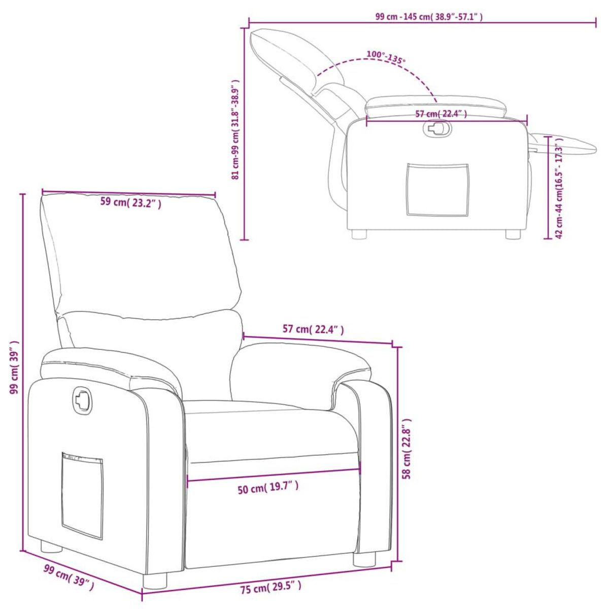 VIDAXL Fauteuil inclinable Gris Similicuir