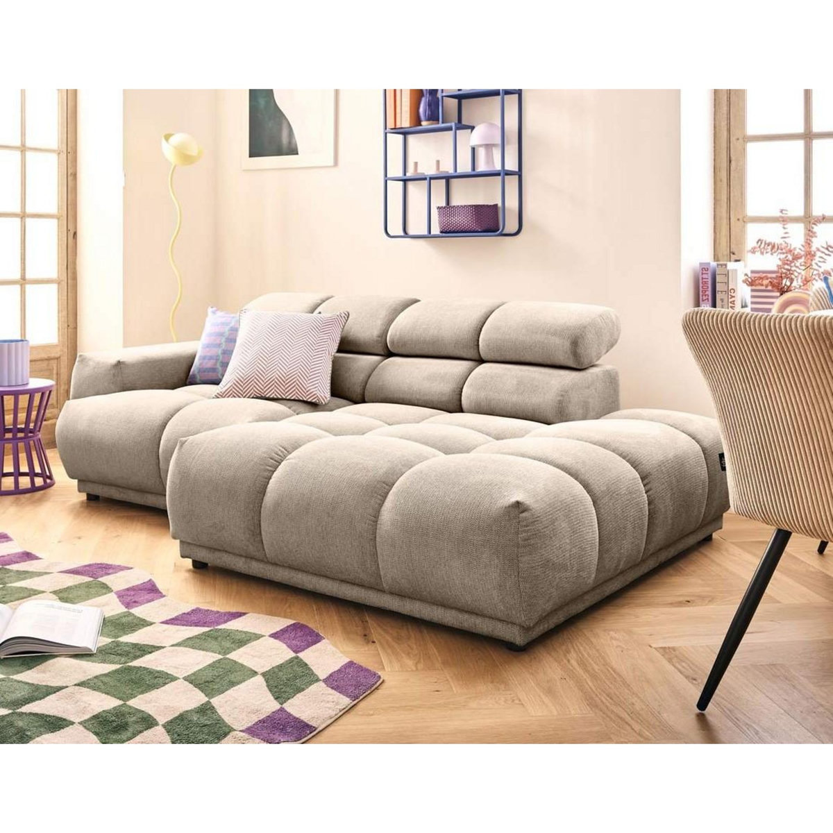 LISA DESIGN Matera - canapé d'angle droit 3 places avec têtières réglables en tissu texturé