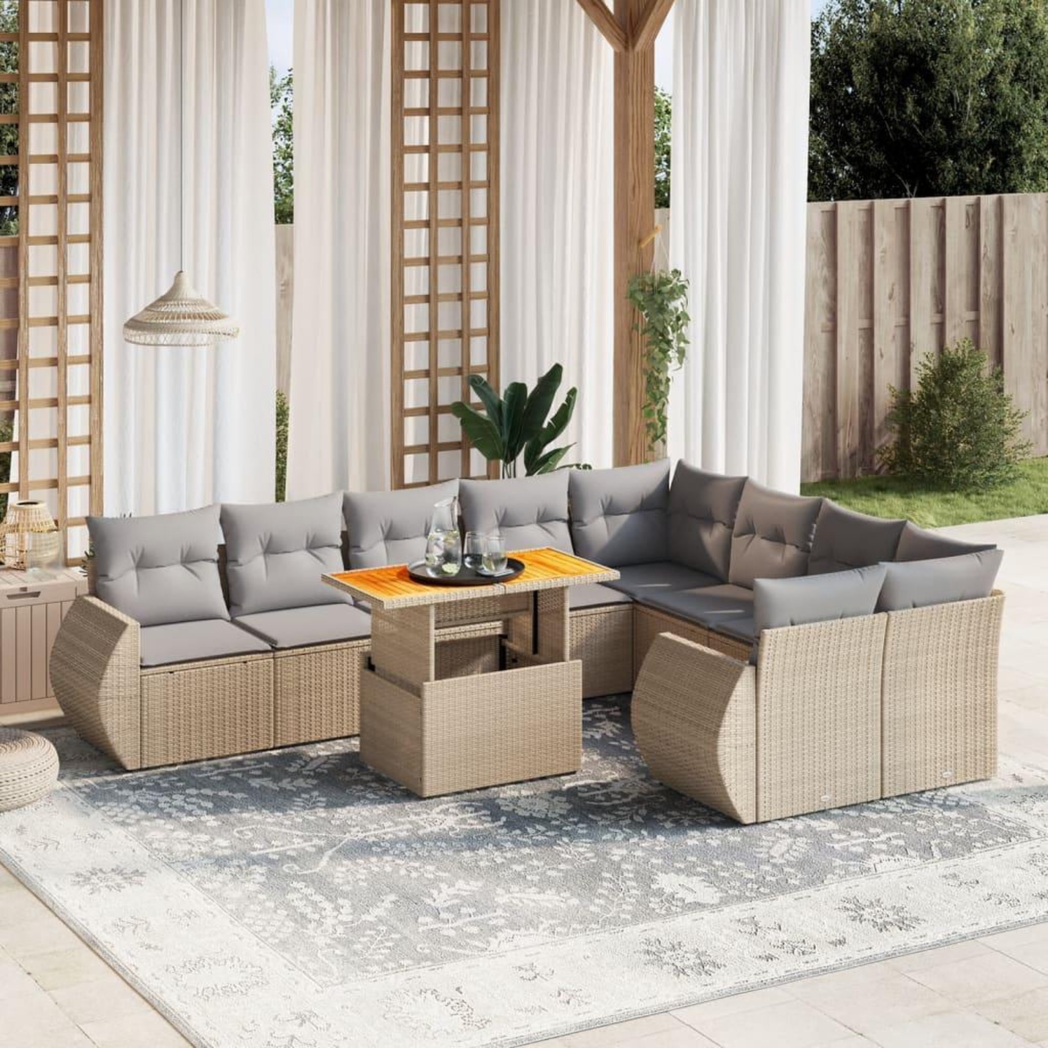 VIDAXL Salon de jardin avec coussins 10 pcs beige resine tressee