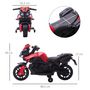 Voir la diapositive 3 : HOMCOM Moto électrique enfant 6 V 3 Km/h effet lumineux et sonore roulettes amovibles repose-pied valises latérales métal PP rouge noir