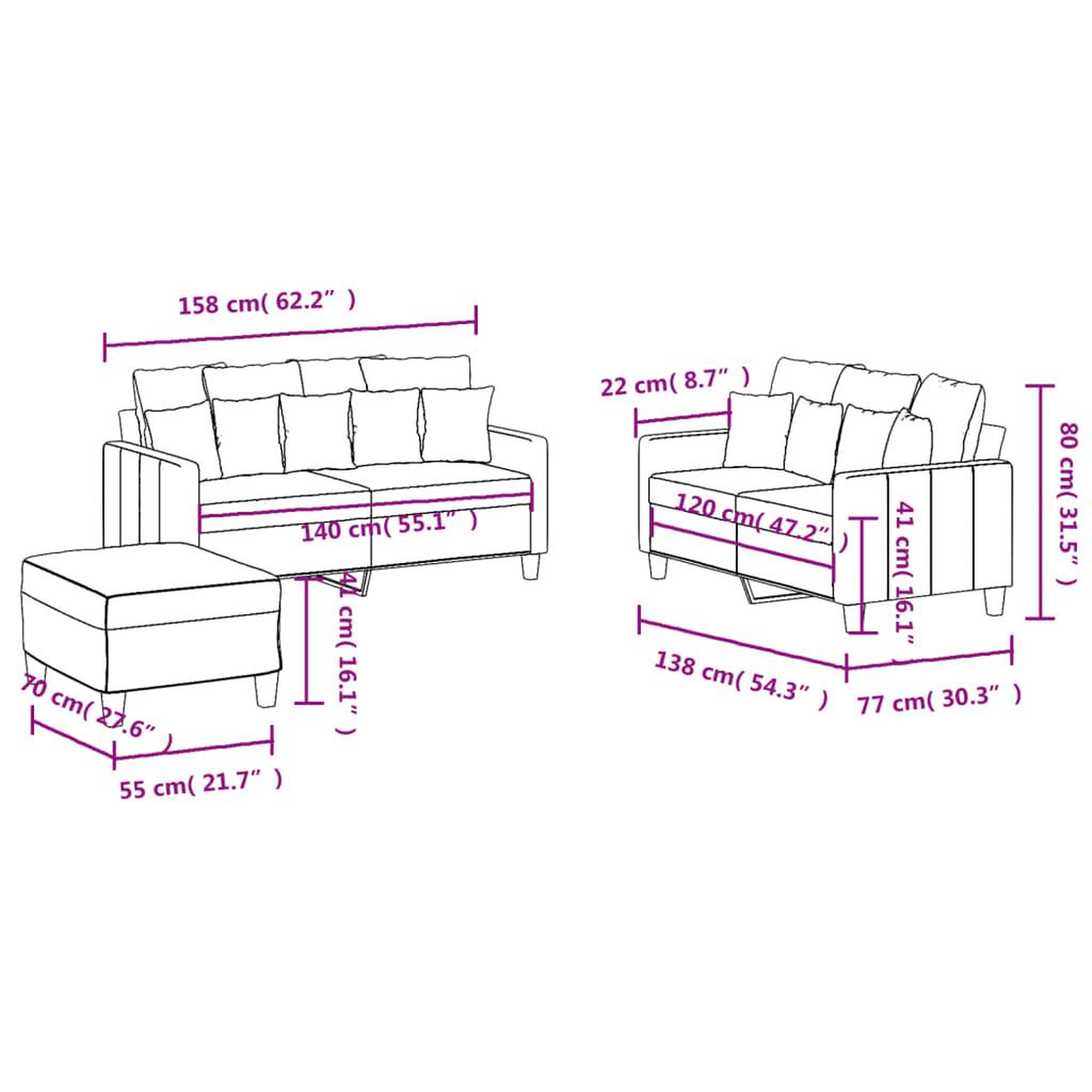 Voir la diapositive 6 : VIDAXL Ensemble de canapes 3 pcs avec coussins Noir Tissu