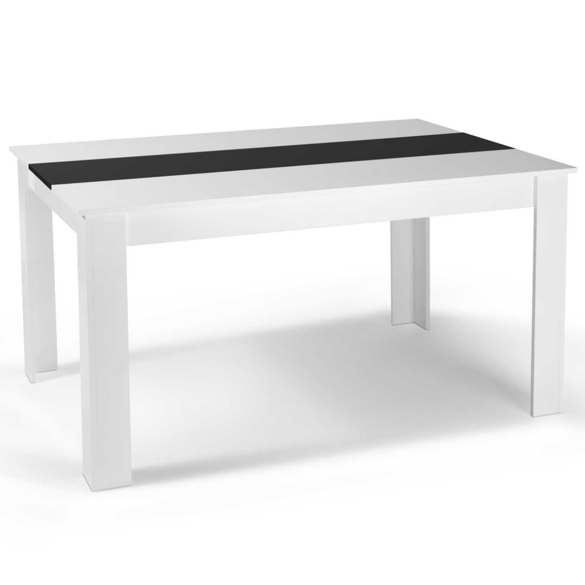 ID MARKET Ensemble table à manger GEORGIA 140 cm blanche et noire et 6 chaises ROMANE noires liseré blanc
